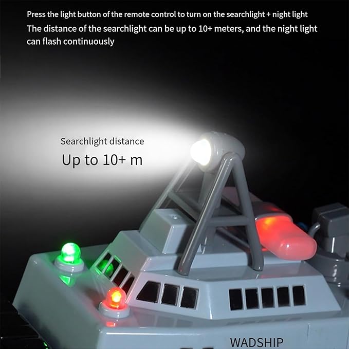 22 Inch 56CM Remote Controlled Warship Battleship Aircraft Carrier 15km/h 2.4G 8WD RC Boat Spaying Water LED Walk On Water Lakes Pools for 14Y+ Blue (2 Water-Cannons 1 Shooting &1 No-Shooting)