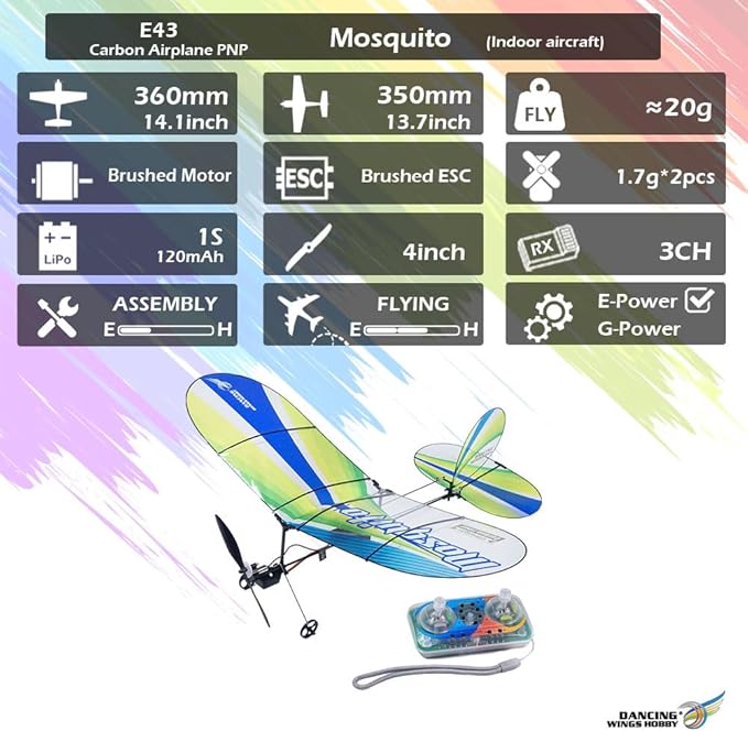 E43 Mosquito RTF RC Airplane for Adults Micro EPP RC Foam Plane 14.1 Inch Wingspan 2.4GHz 3CH Slow Flyer for Indoor Fly