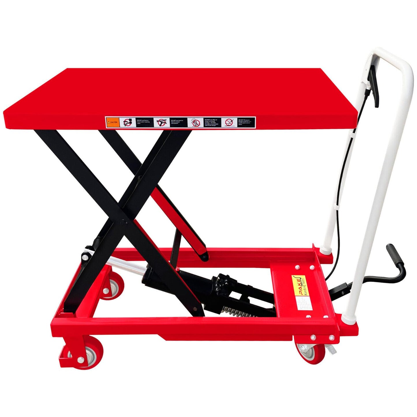 Premium Scissor Lift Table Cart, 500 lb. Cap, 27.75" L x 17.75" W, 8.25" - 28.5" H, Pake Handling Tools (Premium 500lbs Lift Cart)