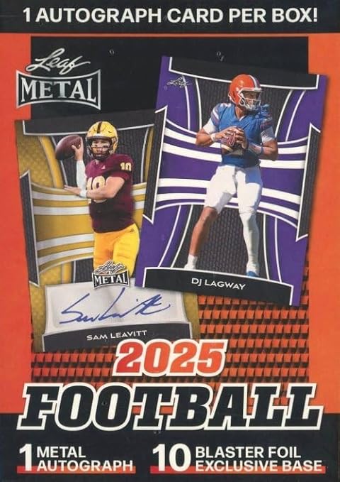 2025 Leaf METAL Football Factory Sealed Blaster Box with METAL AUTO & (10) EXCLUSIVE Foil Cards! Look for Autos of Patrick Mahomes Peyton Manning Bryce Underwood Cam Ward Jayden Daniels &