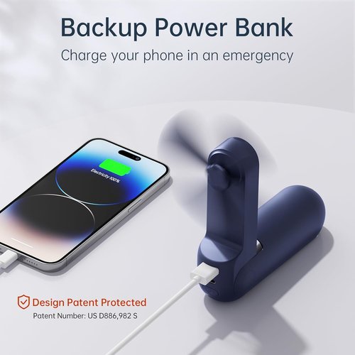JISULIFE Portable Handheld Fan - Mini 3-In-1 USB Rechargeable with Power Bank & Flashlight | Blue, Perfect for Travel & Summer
