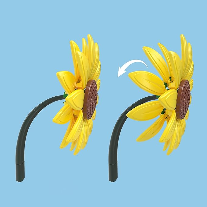 Xbert Sunflower Building Set Botanicals Potted Plant Artificial Flowers Fake Indoor Flowers for Home Office Bedroom Desk Decor - Gifts for for Women Adults