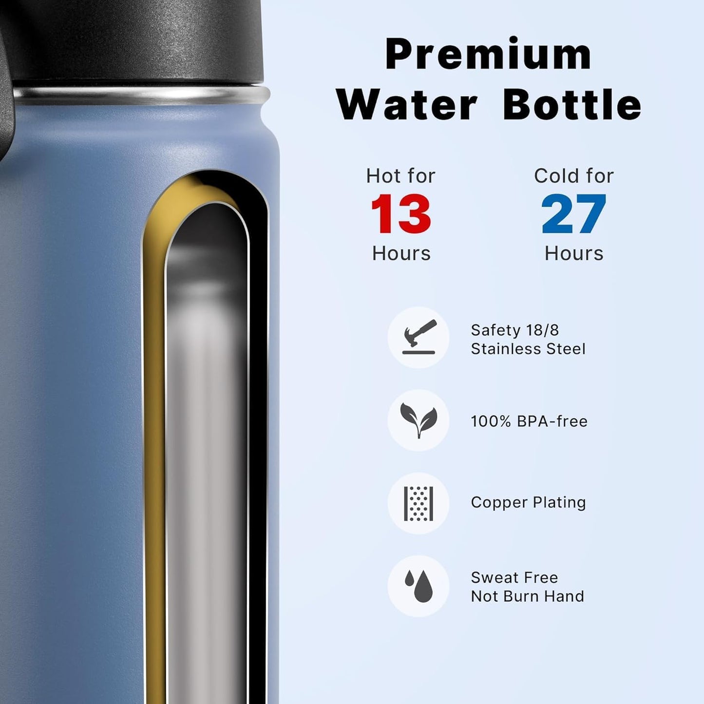 Koodee Kids Stainless Steel Water Bottle - 16 oz Double Wall Insulated Flask with Straw | BPA Free, Royal Blue