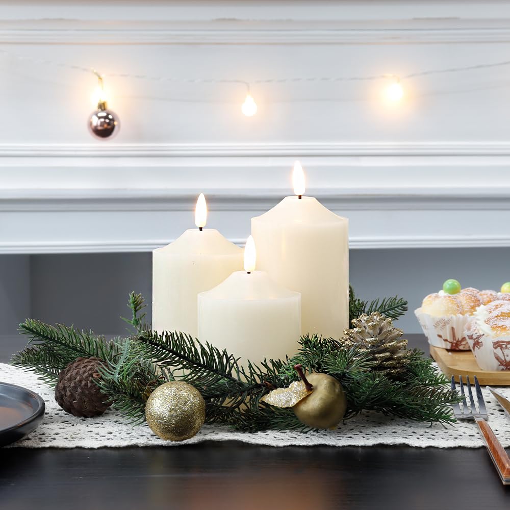 JHY DESIGN 3D Flameless Candles Set 4/5/6inch High Real Wax Battery Candle Pillars Flickering LED Candles with 8-Key Remote Control Timers for Home Wedding Party Christmas Decoration (Set of 3)