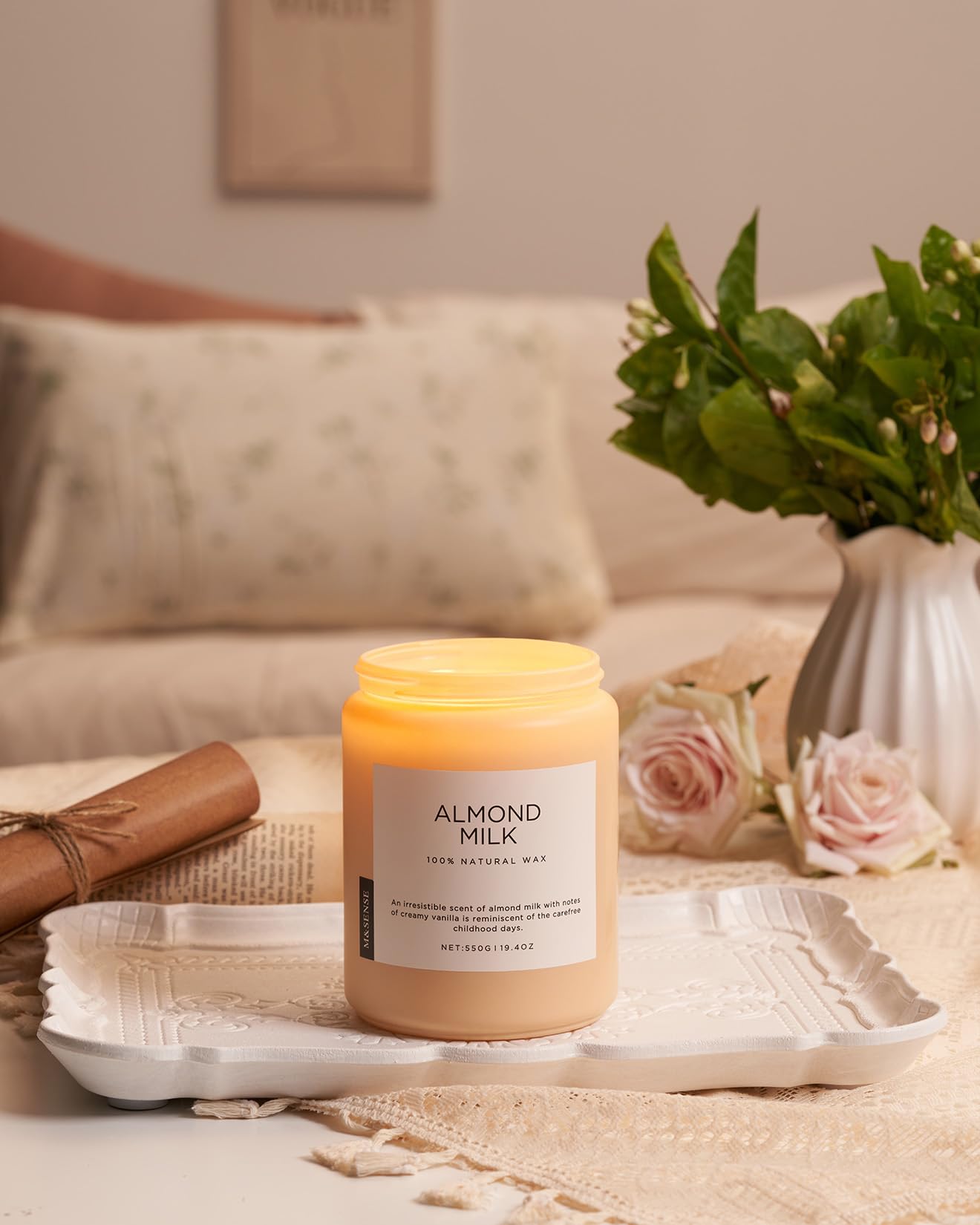 M&SENSE Almond Milk Scented Candles for Home, 19.4oz 110 Hours Long Lasting Non Toxic Natural Organic Soy Wax Relaxing Scented Candle Holiday Gift for Mom Women