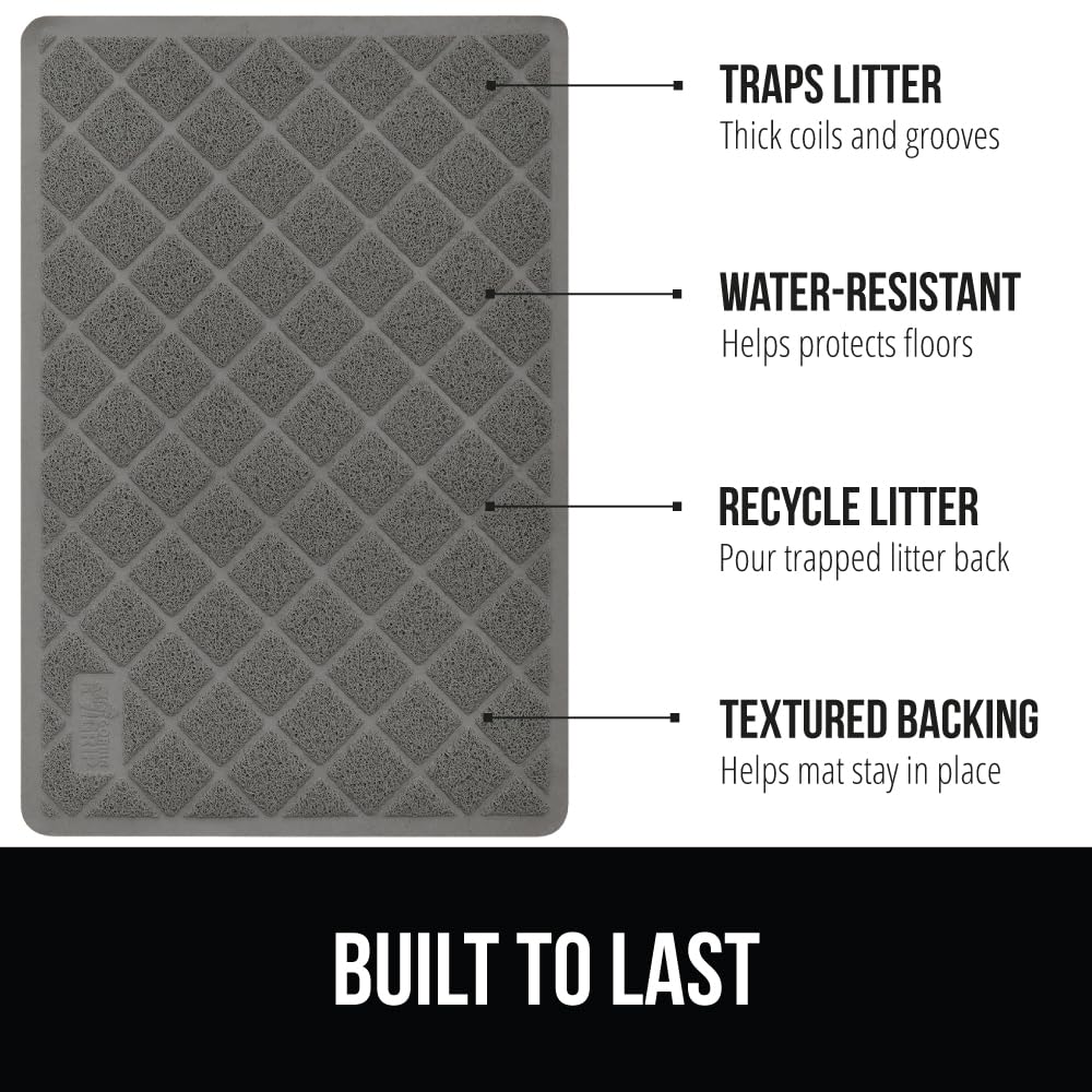 GORILLA GRIP Cat Litter Box Mat, Water Resistant, US Designed Kitty Litter Trapping Mats, Easy to Clean, Scatter Control, Less Mess and Clean Floors, Kitten Supplies for Indoor Cats, 24x17 Gray
