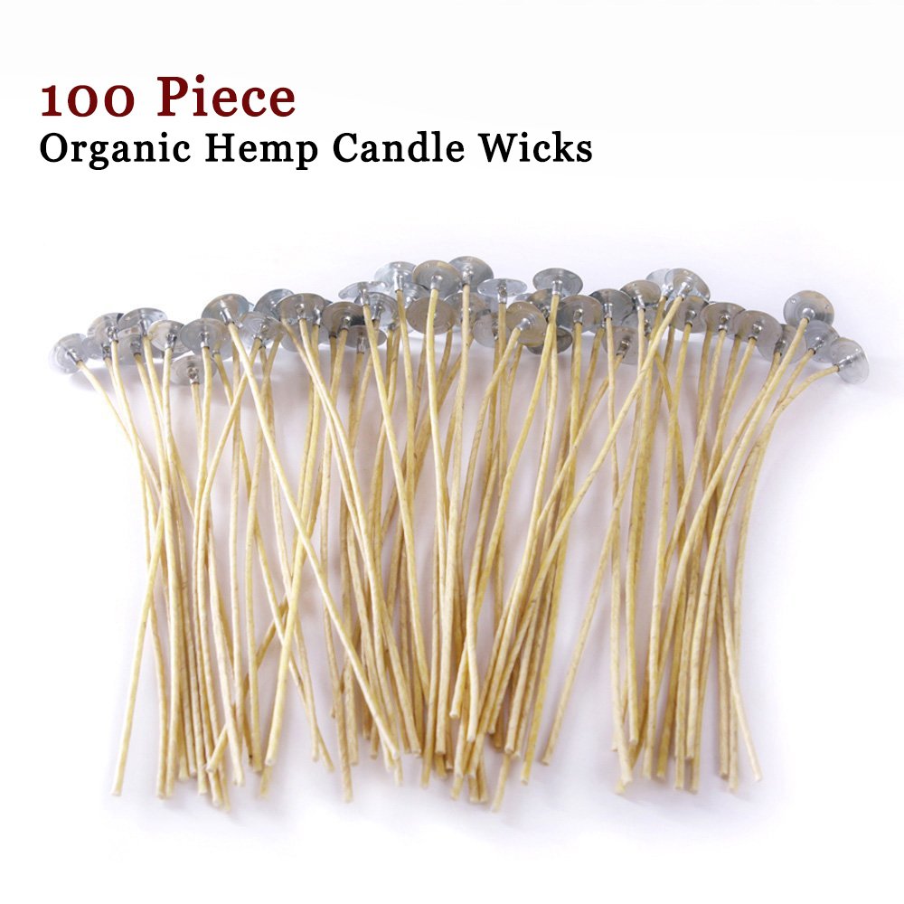EricX Light Organic Hemp Candle Wicks, 100 Piece 8" Pre-Waxed by Beeswax & Tabbed, for Candle Making