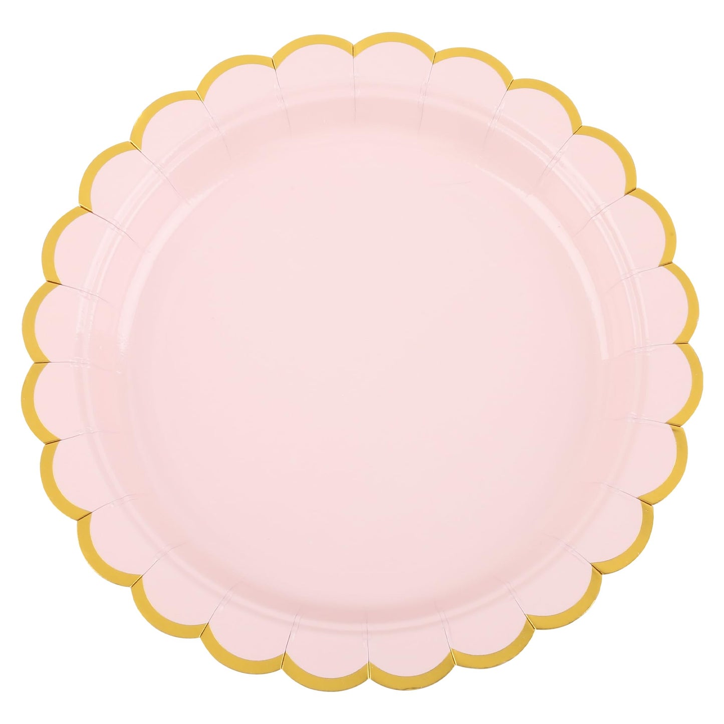 AimFun Pink Disposable Dessert Party Plates 7inch Gold Foil Scalloped Paper Plate for Valentines Day Bridal Baby Shower Wedding Tea Party Supplies