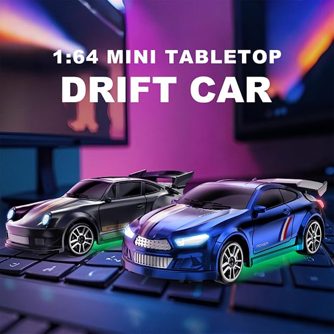1:64 Scale Mini RC Drift Car with Gyro Full Proportional RTR 2.4Ghz Remote Control with RGB Lights (04-Blue)