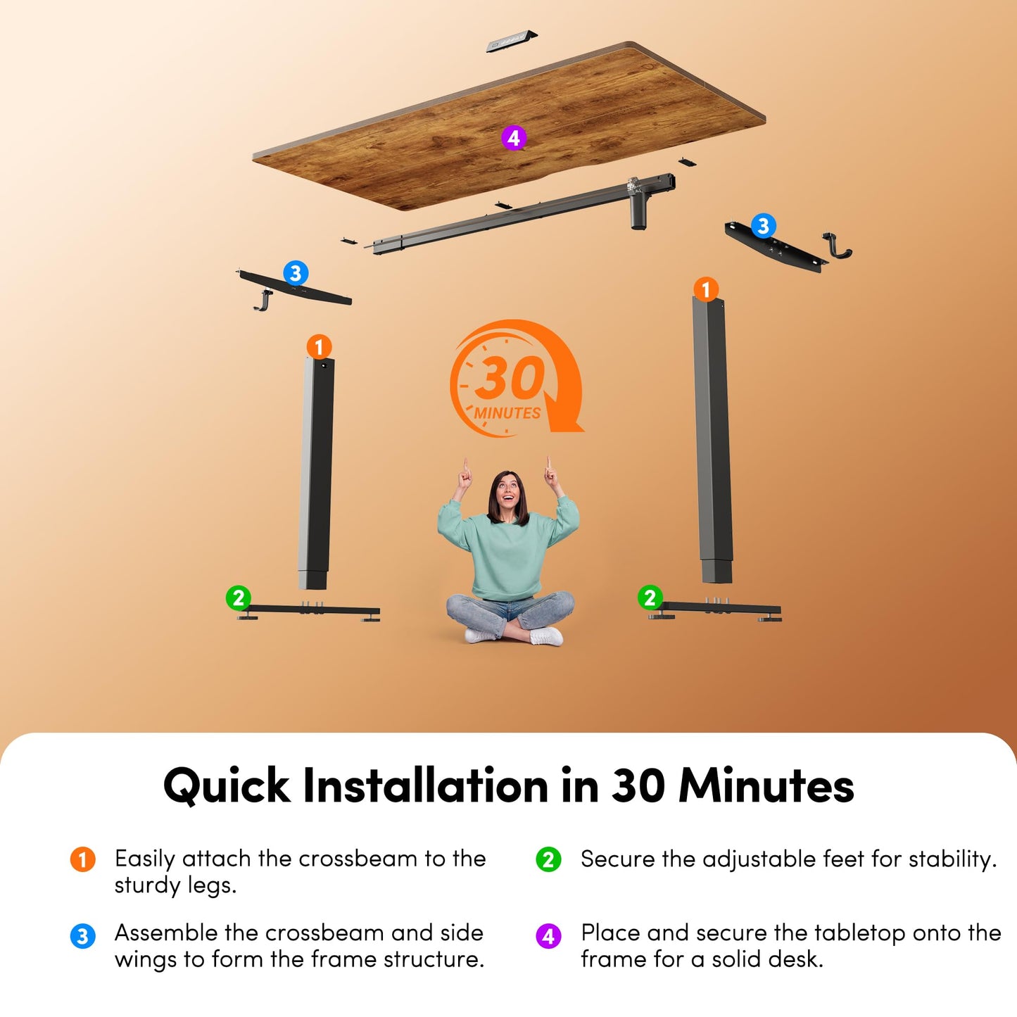 FEZIBO Standing Desk, 55 × 24 Inches Electric Height Adjustable, Sit Stand Up, Computer Office Desk with Splice Board, Black Frame/Rustic Brown TOP