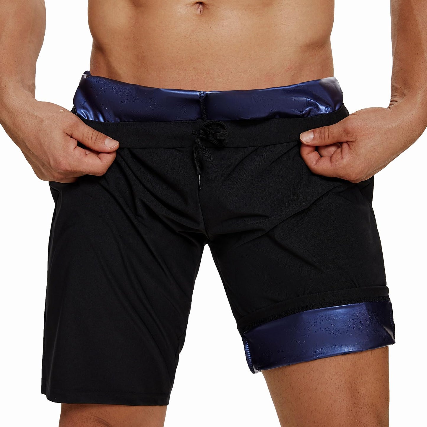 Sauna Shorts for Men Sweat Pants with Drawstring, Heat Trapping Sweat Shorts Sauna Suit for Men Workout Gym Exercise