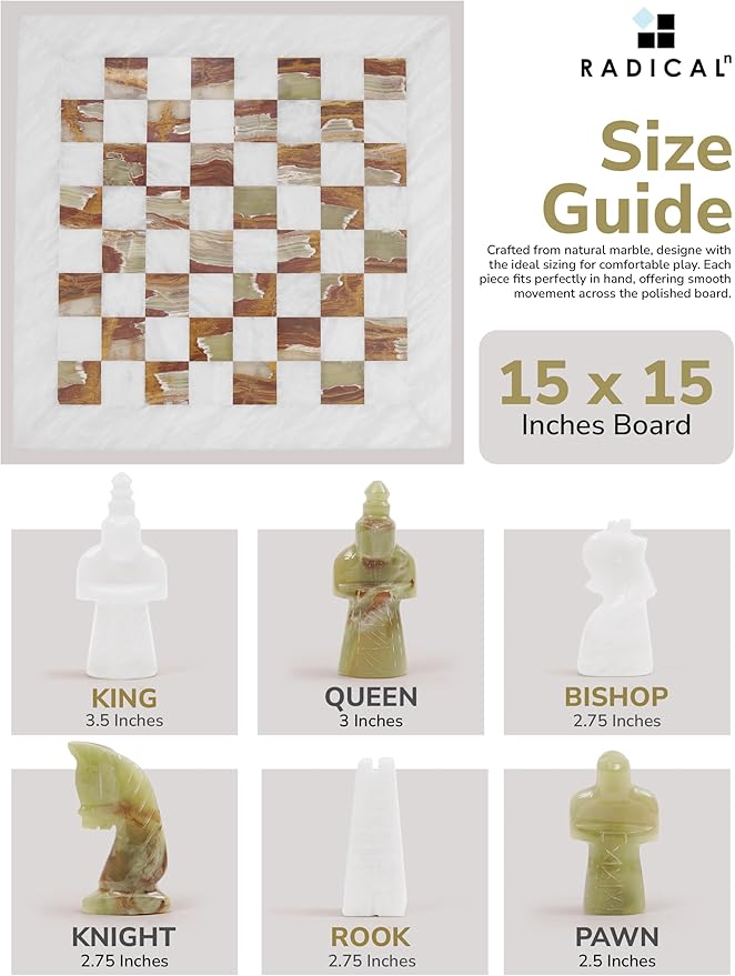Radicaln Marble Antique Chess Set 15 Inches White and Green Handmade Chess Sets for Adults -1 Chess Board & 32 Chess Pieces - Board Chess Game 2 Player