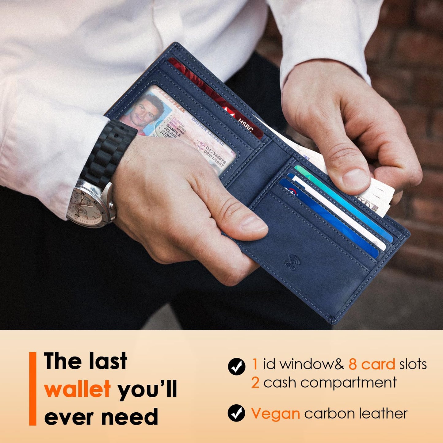 RUNBOX Wallet for Men,Mens Wallet,Slim Leather Bifold,RFID Blocking 8 Slots Gift Box