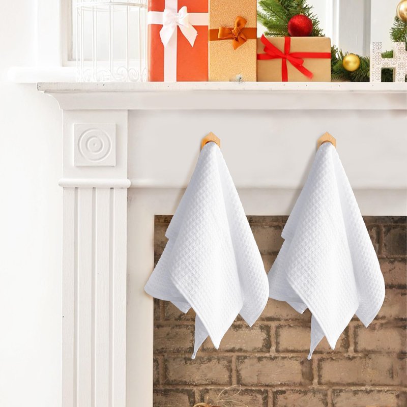 VOOVA & MOVAS White Dish Towels, Waffle Weave Kitchen Hand Towels 6PC - 100% Cotton | Soft | Absorb | Daily Use, Dish Towels for Kitchen,White Check with Yellow Stripe