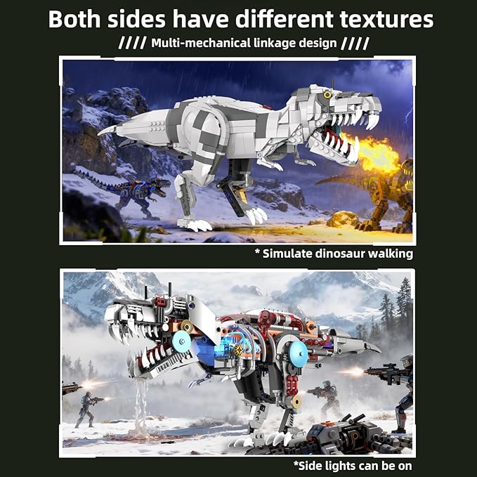 Mechanical T-Rex Dinosaur Building Set with Lights Rotatable Components & Display Stand STEM Building Toy for Boys 8-14 Home Office Decor for Adults Mechanical Enthusiasts (730PCS)
