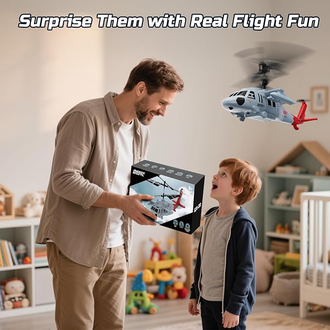 DEERC Black Hawk RC Helicopter Remote Control Helicopter with Red Scorpion Tail Design 24 Mins Flight (2 Batteries) Helicopters Toy for Kids LED Lights Altitude Hold Birthday Gift for Boys 8-12