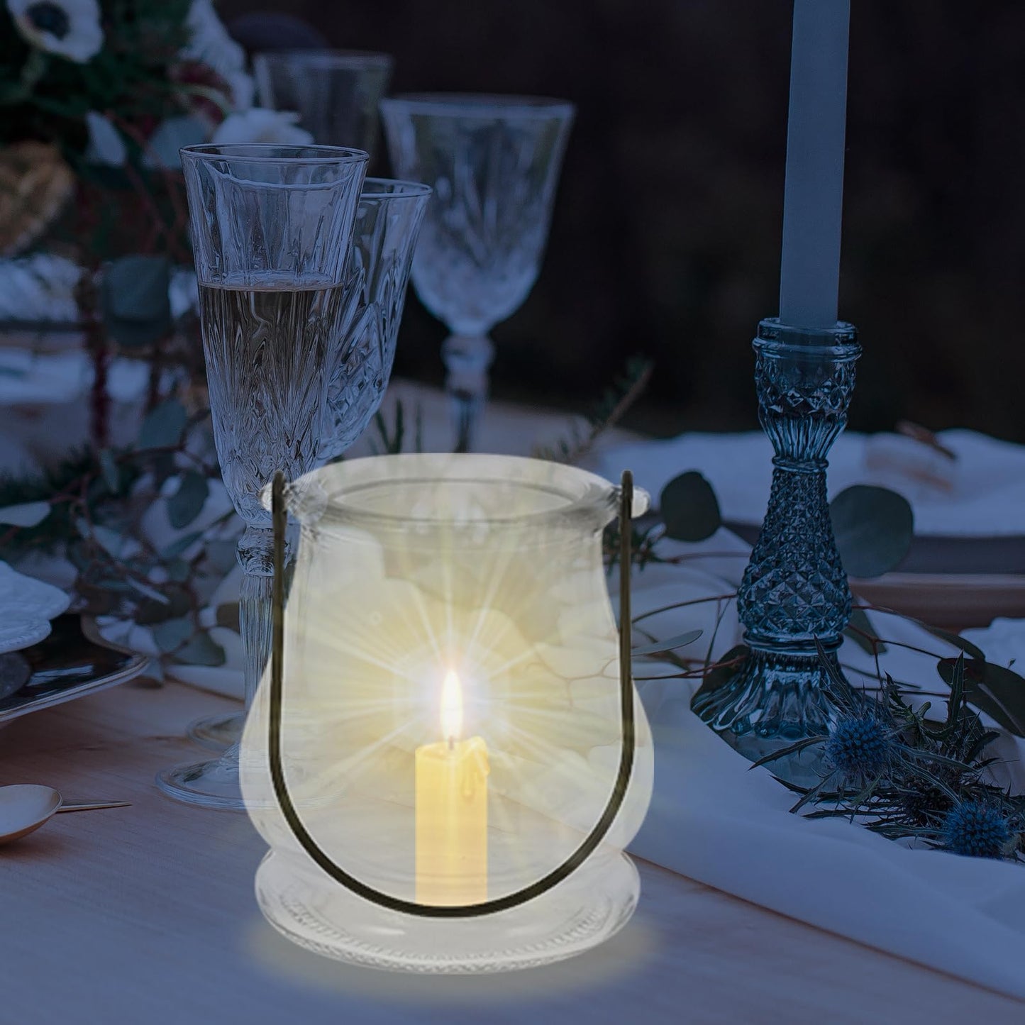 Cabilock Candle Holder with Handle 4-Pack Glass Tea Light Candle Stands Indoor Outdoor Home Decor for Weddings Parties Succulents Hydroponic Planters