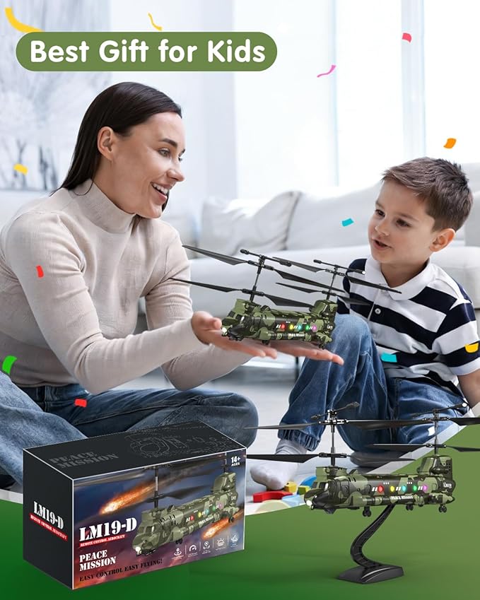 Army Chinook Remote Control Helicopter LM19-D Military Transport RC Helicopter Altitude Hold One Key take Off/Landing LED Light Low Battery Reminder Army Toys & Gift for Military Fans