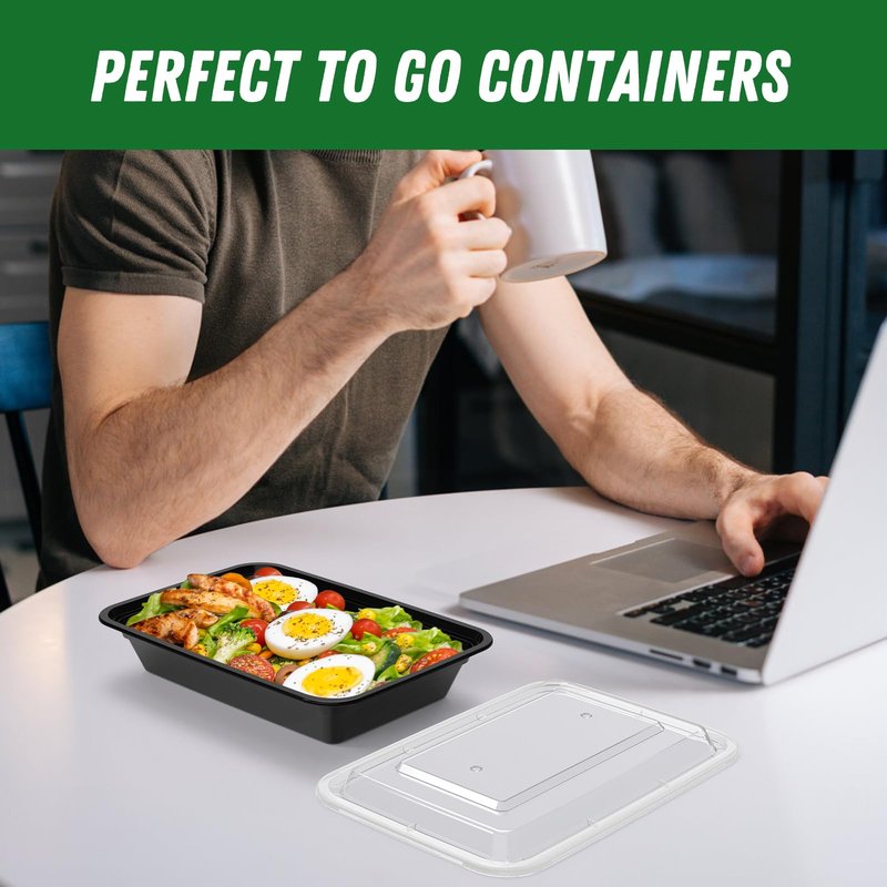 Dealusy 50 Pack (100-Piece) 28 oz Meal Prep Containers Reusable with Lids, Sturdy Leakproof & Food Safe, Microwave, Freezer, Dishwasher Safe Prep Containers, To Go Take Out Plastic Food Storage