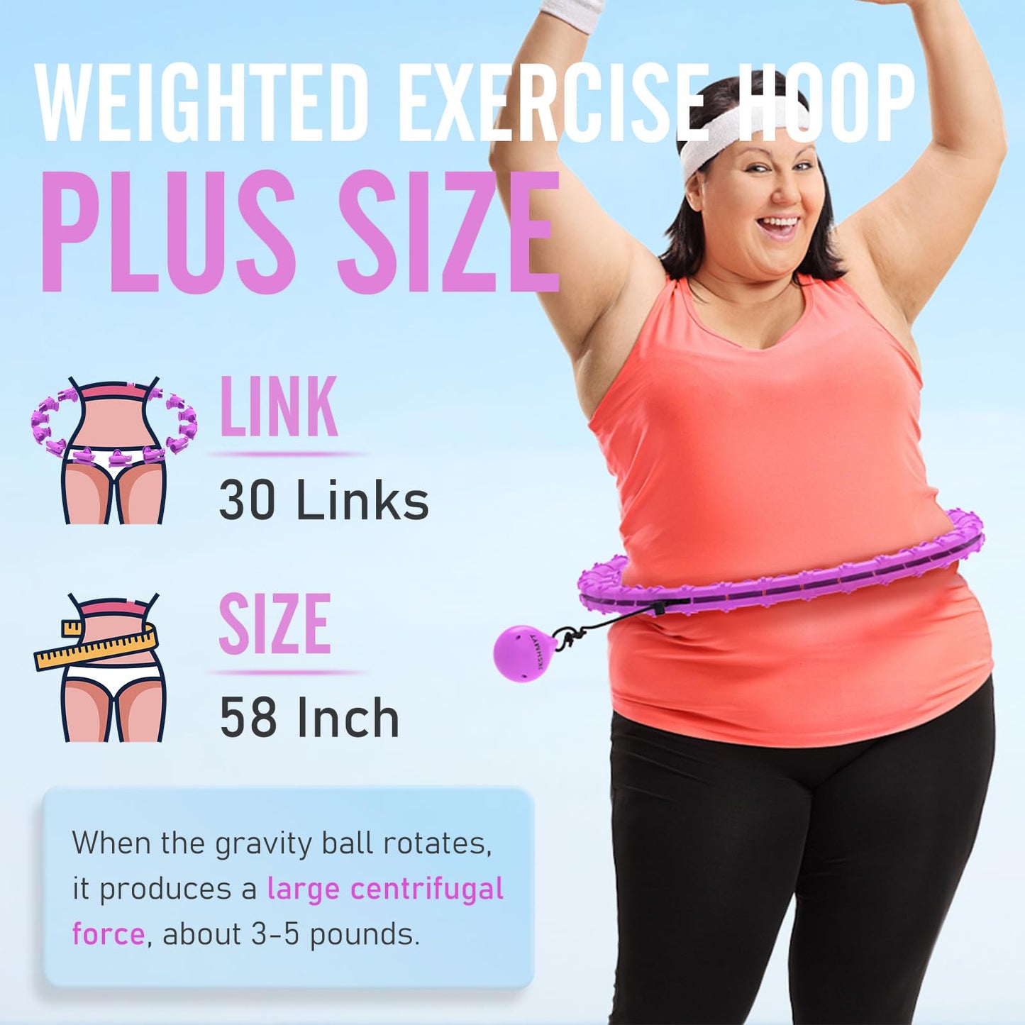 JKSHMYT Weighted Hula Circle Hoops for Adults Weight Loss, Infinity Fit Hoop Plus Size, 30 Detachable Links, Exercise Hoop for Women and Beginners (Purple)