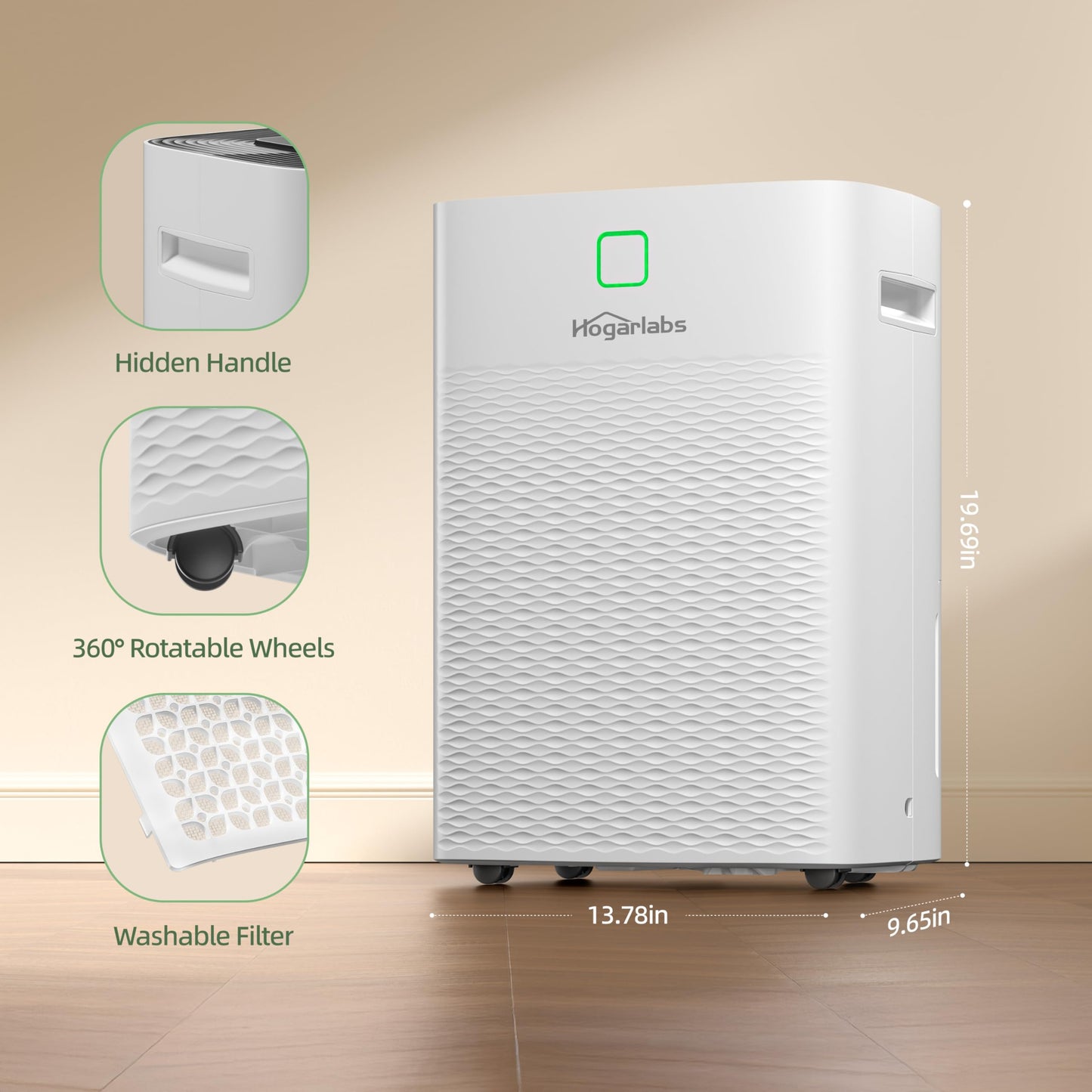 HOGARLABS Smart Dehumidifiers for Home and Basements, with 3 Working Modes, Overflow Protection, Dehumidifier with Drain Hose and Digital Control Panel. (50 Pints for basement)