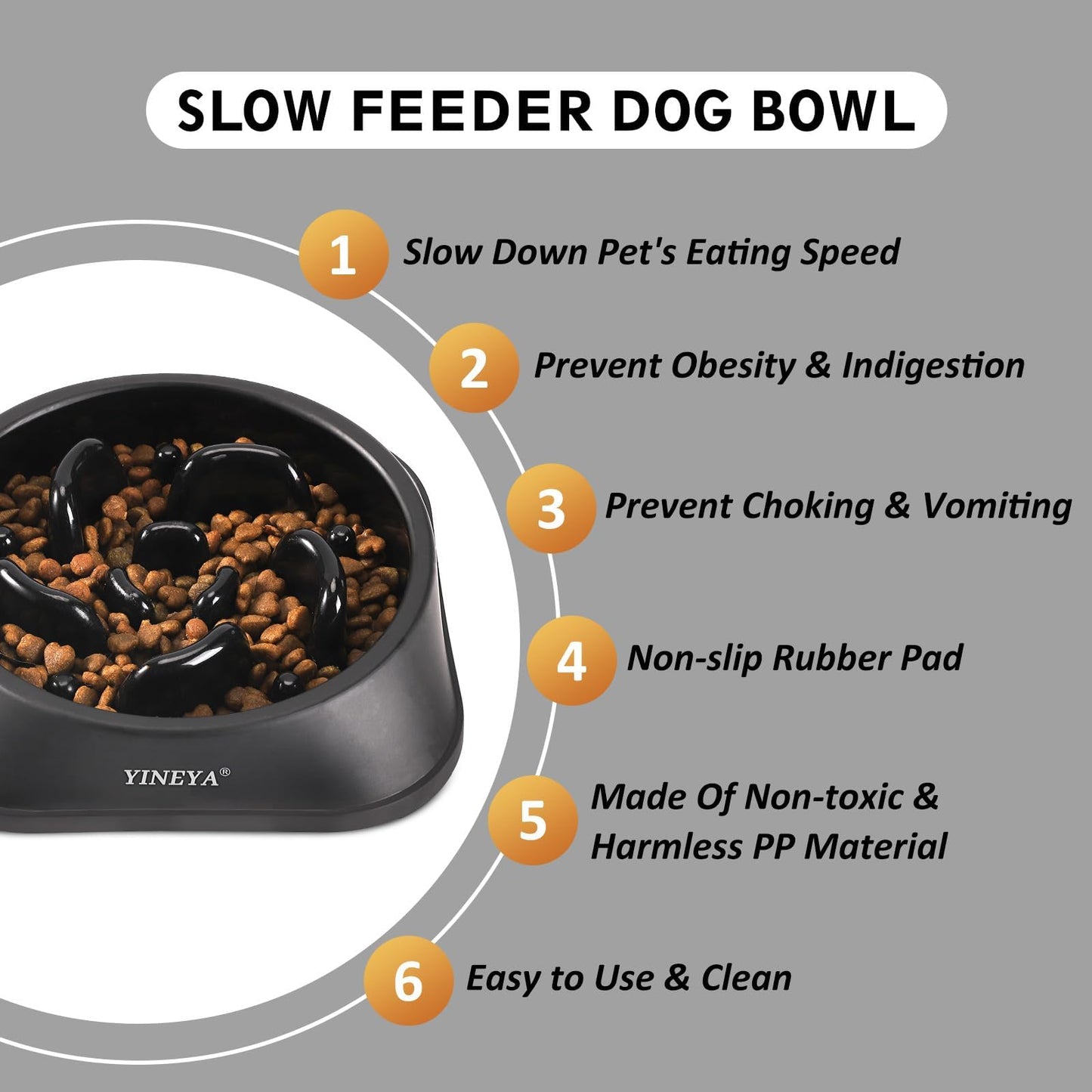 YINEYA Slow Feeder Dog Bowls, Pet Supplies That Slow Down Eating, Pet Food Bowls, Maze Dog Puzzle Feeder for Medium Breed