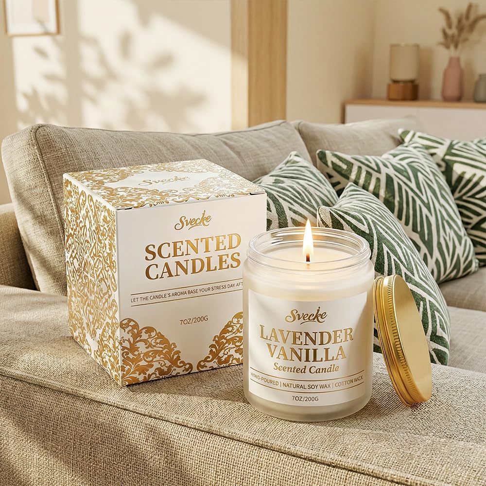 SVECKE Gardenia Scented Candle 7oz Soy Wax Jar Candle Long Burning Aromatherapy Candle for Home Bedroom Gift for Women Men Housewarming New Home Gift