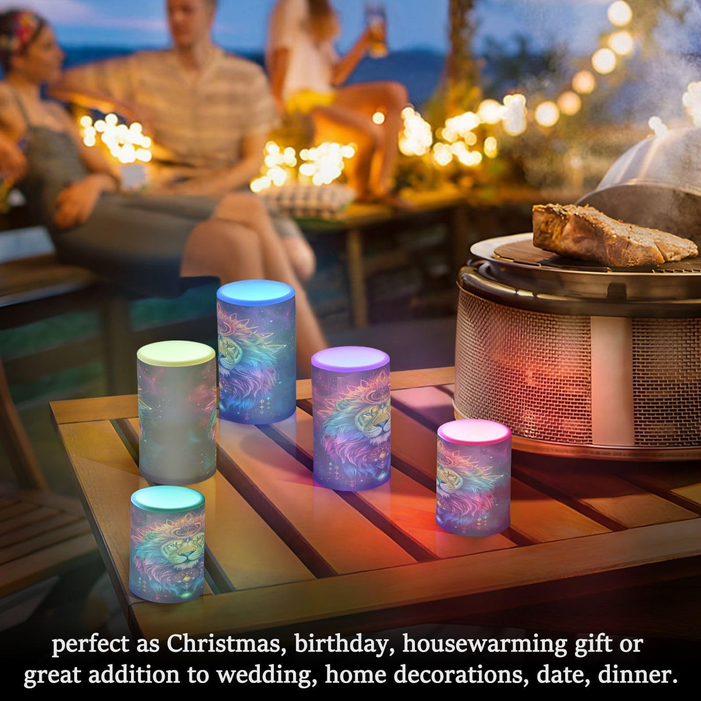 BOENLE Flickering Flameless Candles, Lion Bohemian LED Candles with Remote Timer, Set of 2 Battery Operated Candle for Valentine Wedding Birthday