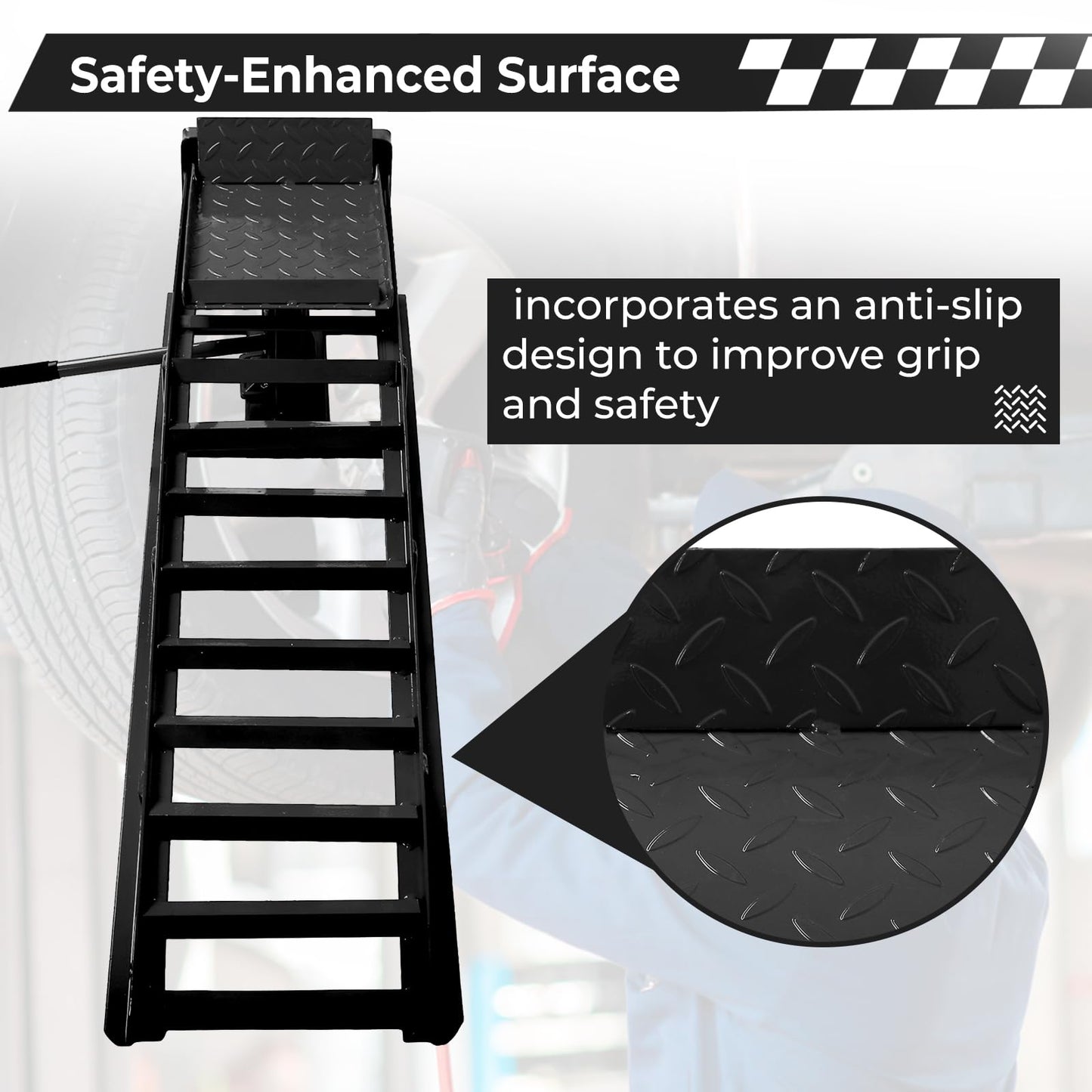 Rovibek Hydraulic Car Ramps 2 Pack, 11000LBS 5THeavy Duty Steel Car Ramps, Automotive Truck Service Ramp High Lift 11.6"-16.5" for Oil Changes Maintenance, Black