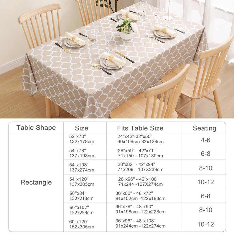 Smiry Rectangle Table Cloth, Waterproof Vinyl Tablecloths with Flannel Backing for Rectangle Tables, Wipeable Spillproof Plastic Tablecloth for Dining, Camping, Indoor and Outdoor (60"x84", Khaki)