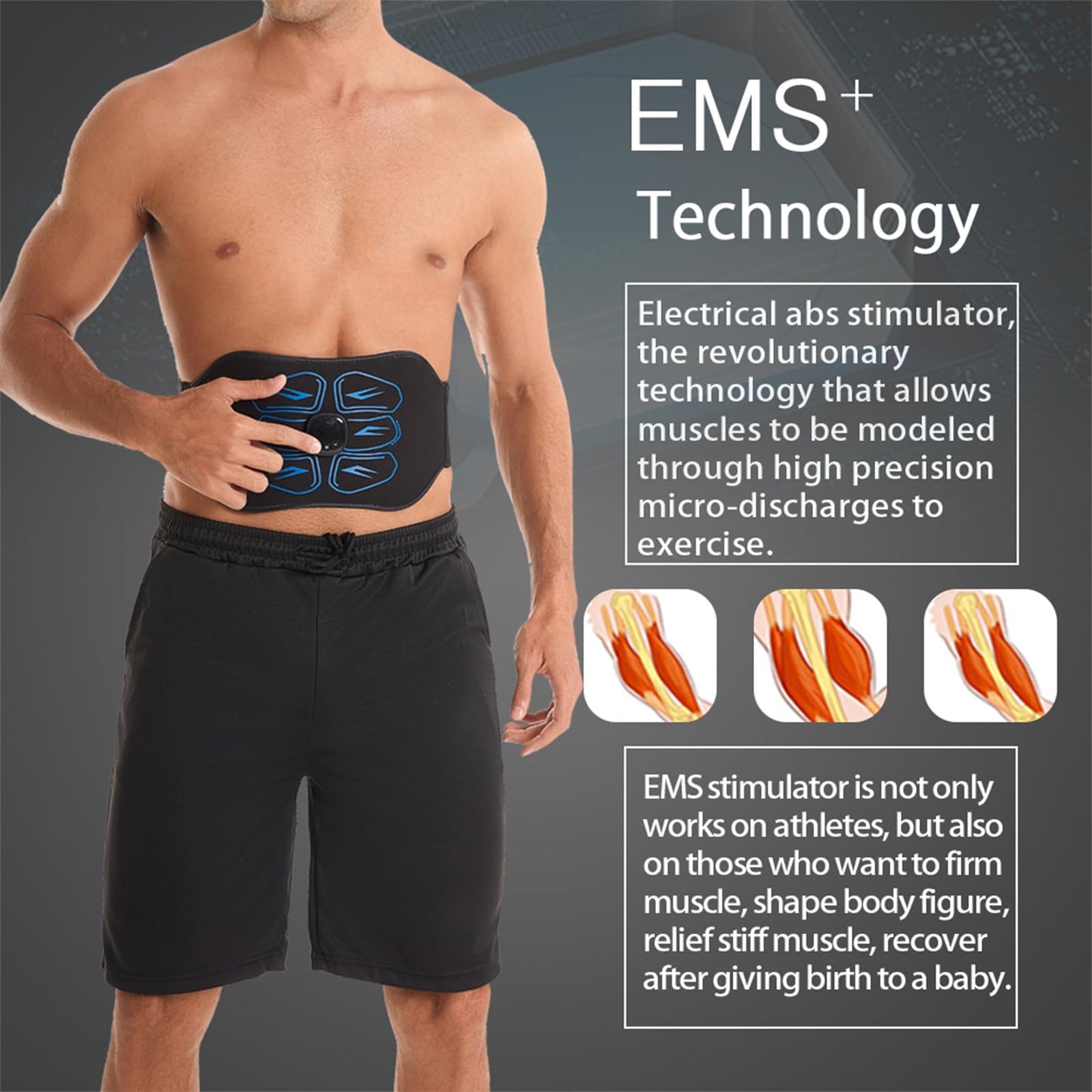 Ruszoaer ABS Stimulator - EMS Muscle Stimulator, Ab Machine, Portable Abdominal Belt, Electronic Pulse Massager, Home Office Fitness Workout Equipment, Blue