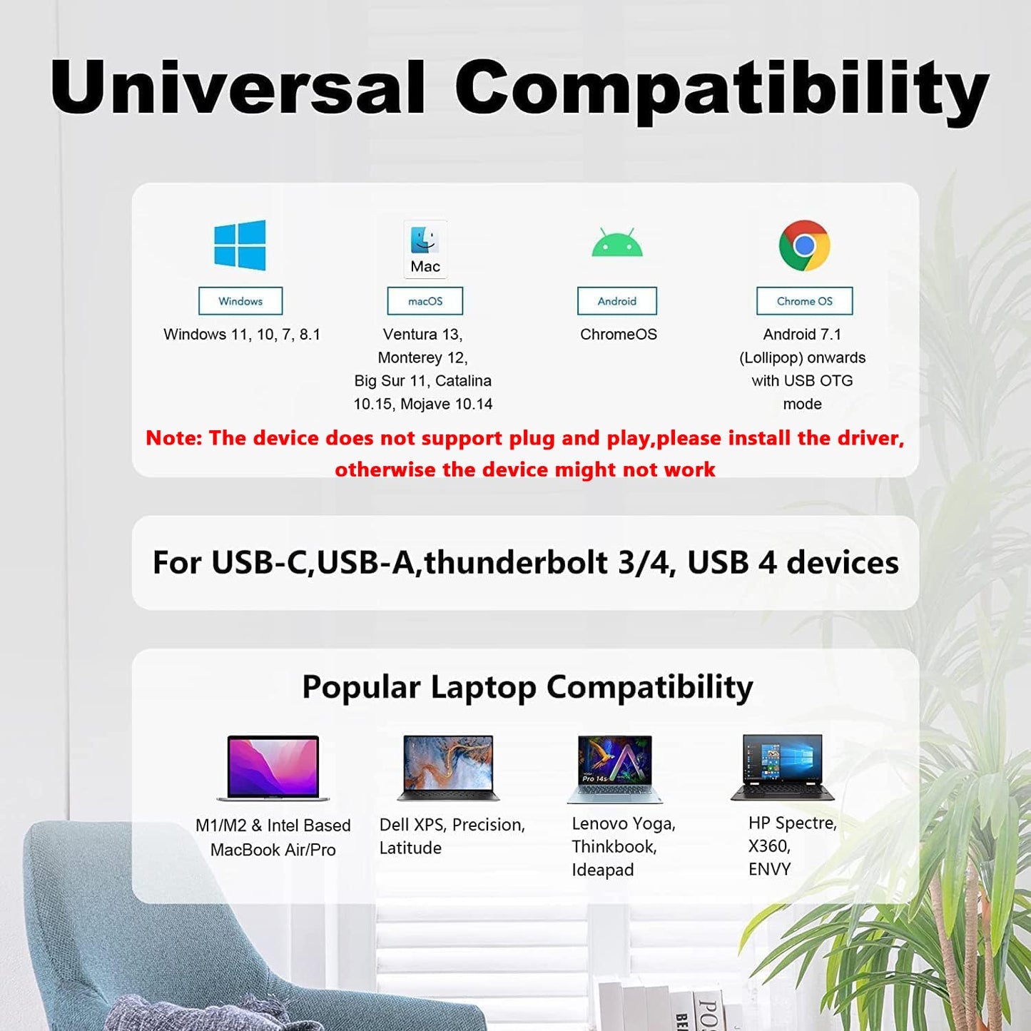 WAVLINK HDMI Splitter Extended Display for Dual Monitor, USB A or USB-C to Dual HDMI Adapter, Multi-Monitor Display 3 Separate Screens for Windows and macOS,4K30Hz,1080p@60Hz
