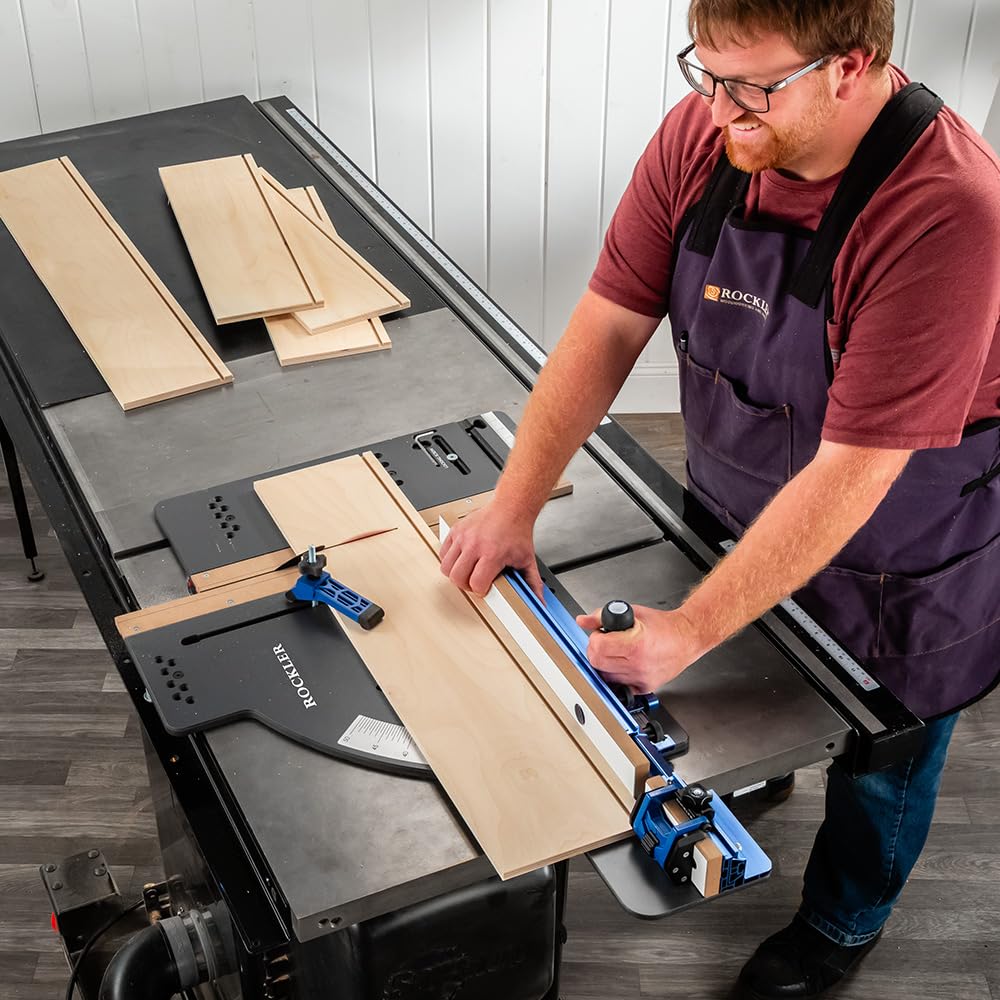 Rockler Table Saw Crosscut Sled with Telescoping Fence - Micro-Adjust Flip Stop & Hold-Down Clamp - Precision Crosscut & Miter Sled for Cabinet & Contractor Table Saws