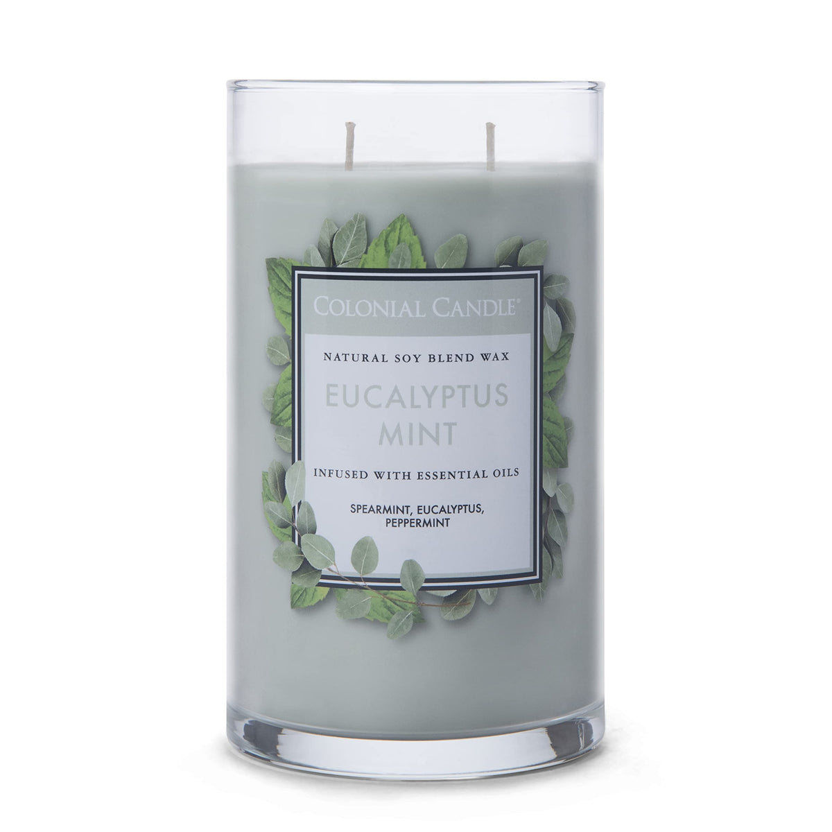 Colonial Candle Eucalyptus Mint Scented Jar Candle, Classic Cylinders Collection, 2 Wick, Green, 19 oz - Up to 120 Hours Burn