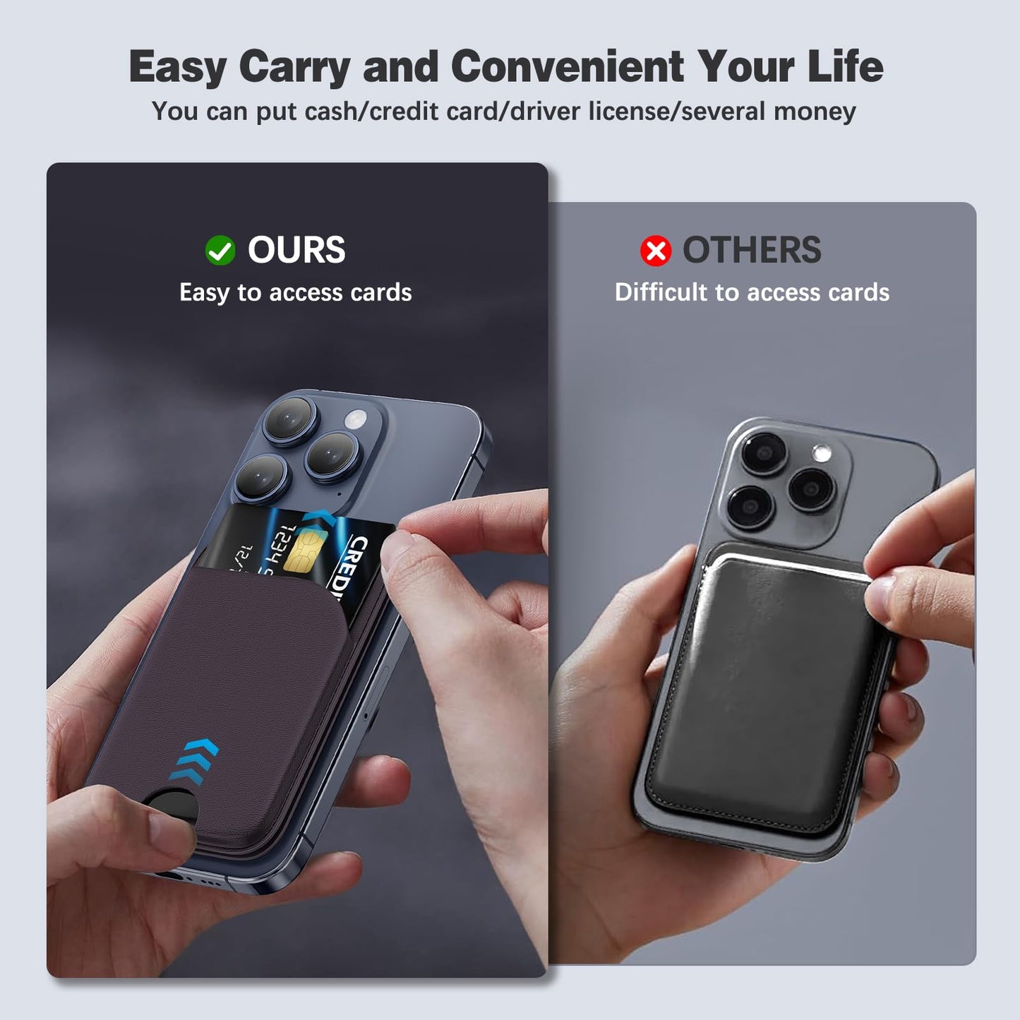 Mag-Safe Wallet Magnetic Wallet for Phone Lightweight Magnetic Phone Pouch Stand Adjustable Leather Mag-Safe Card Holder for iPhone 17/16/15/14/13/12 Series, Not for iPhone 13/12 Mini (Black)