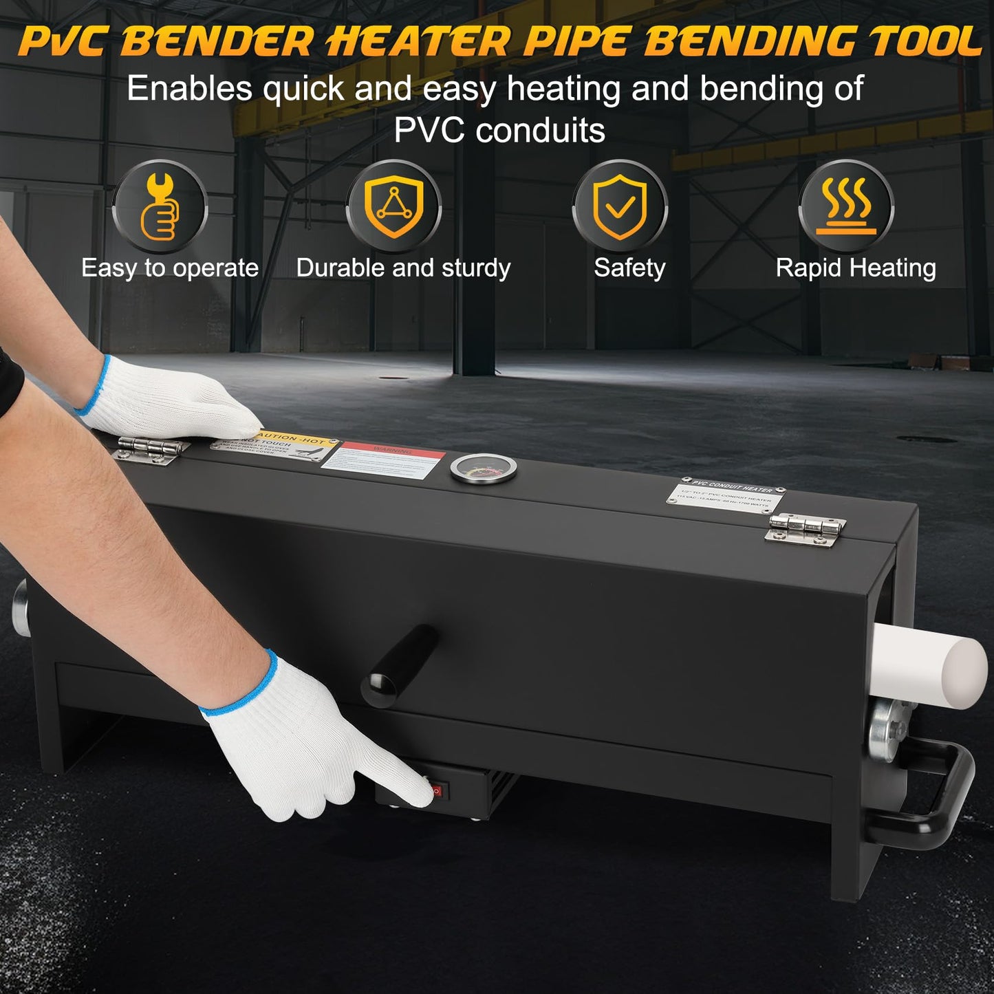 1/2“ to 2” Electric PVC Conduit Heater, PVC Bender Heater Pipe with Temperature Control & Safety Shutoff & Reflective Interior, 120V 1700W Fast Heating Bender for 24" Pipe Sections