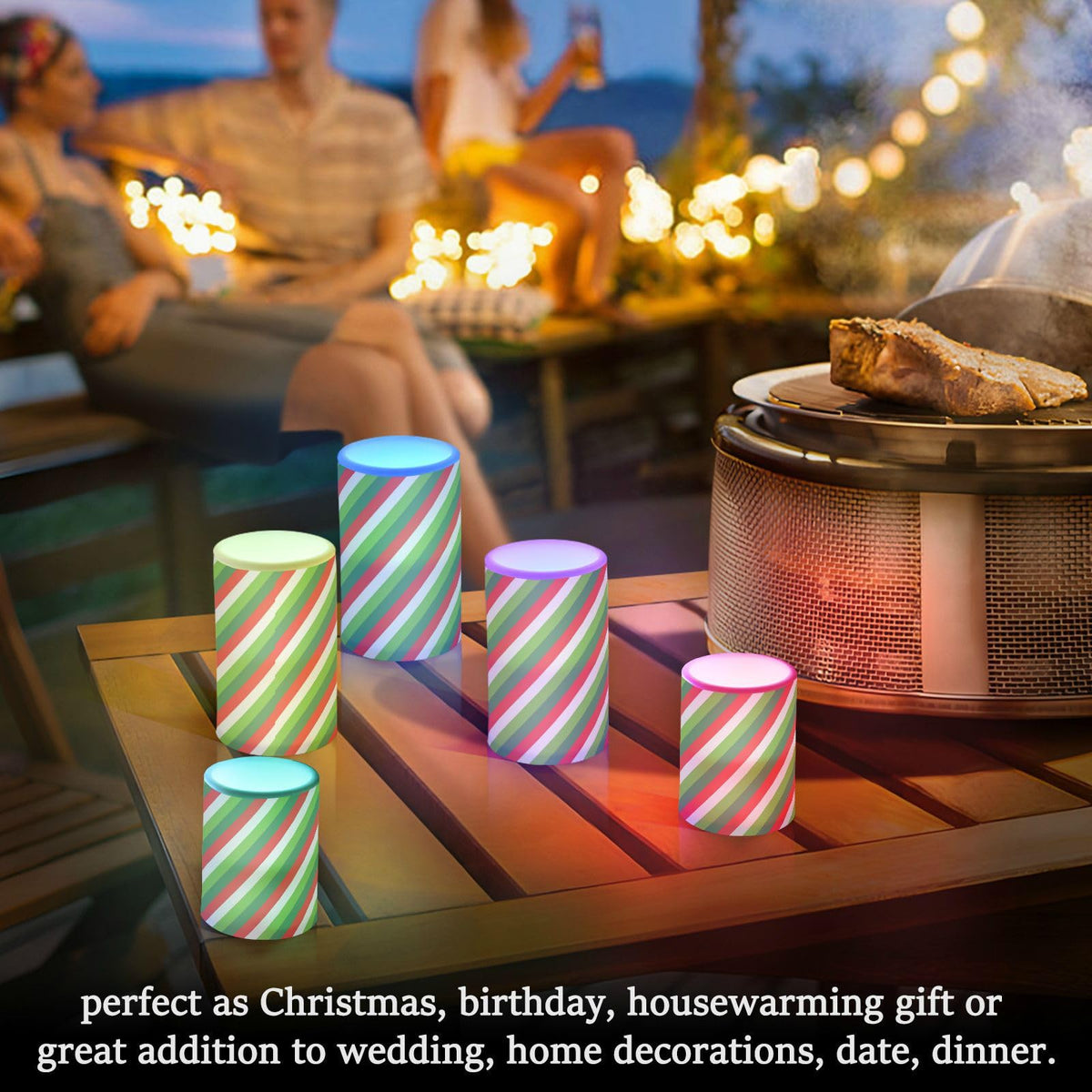 Flameless Candles Battery Operated Christmas Candy Cane Flickering Led Pillar Candles With Remote Control Red White Green Stripes Colour Changing Warm Light Candles For Halloween Christmas Wedding