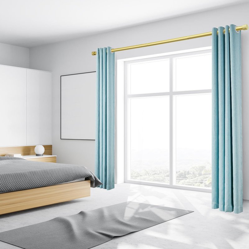 AMZSEVEN Curtain Rods for Windows, Drapery Rod 1 inch Diameter, Curtain Rod with Cylindrical Finials (Gold, 16" to 48" - 1'' rod)