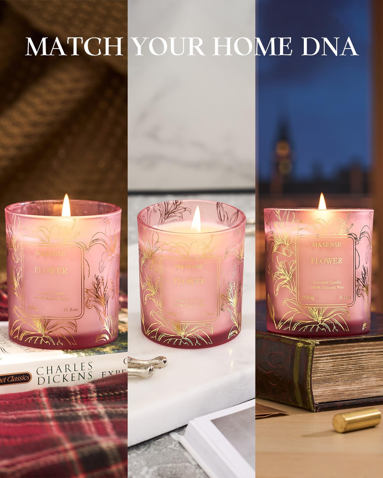 M&SENSE Floral Scented Natural Soy Candles, Romantic Flower Stress Relief Aromatherapy Candle for Women, 8.1oz 42-Hour Non Toxic Natural Candle Gifts for Women
