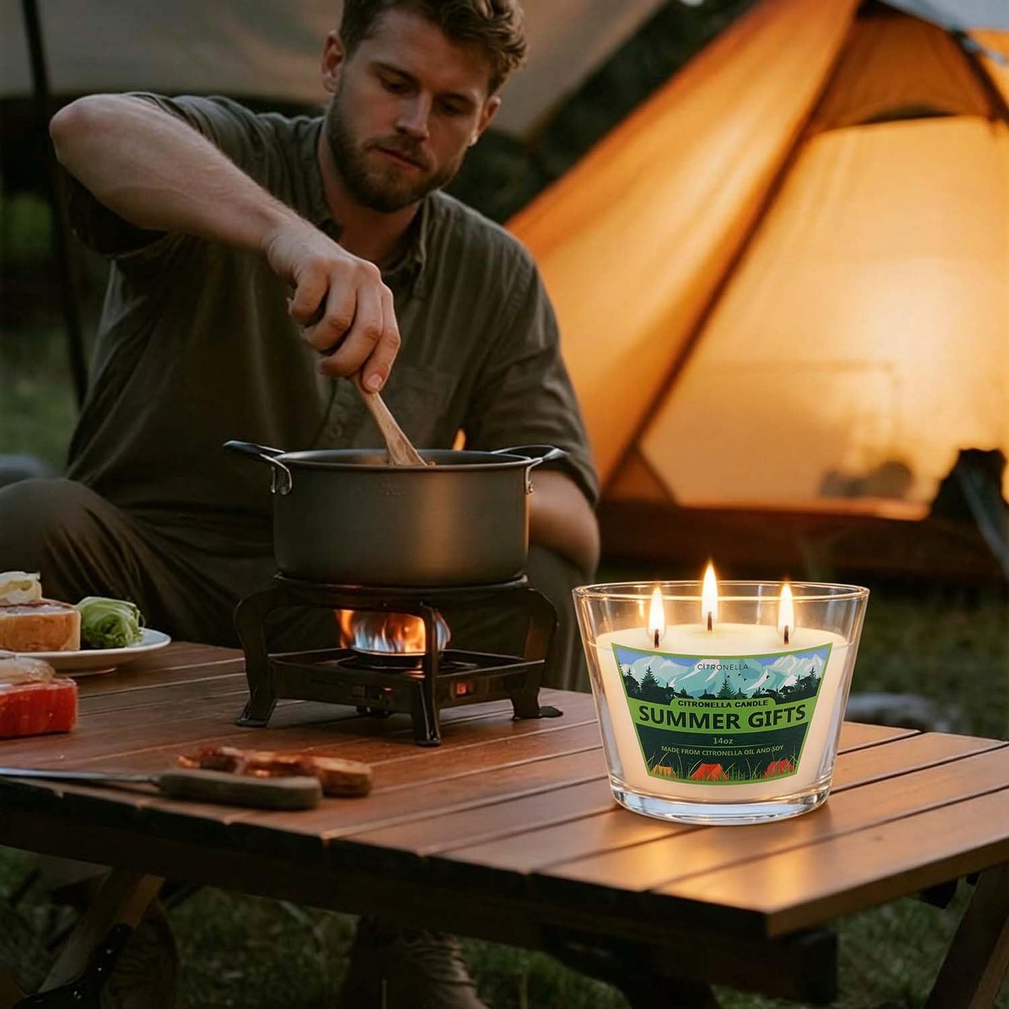 CAKETYCG 2 Pack 3-Wick Glass Cup Citronella Candles(14oz), Natural Soy Wax Clean Burning & Smokeless,citronella Scented Candle & Outdoor Candle,Camping Bar Counter Yard, Summer Gift.