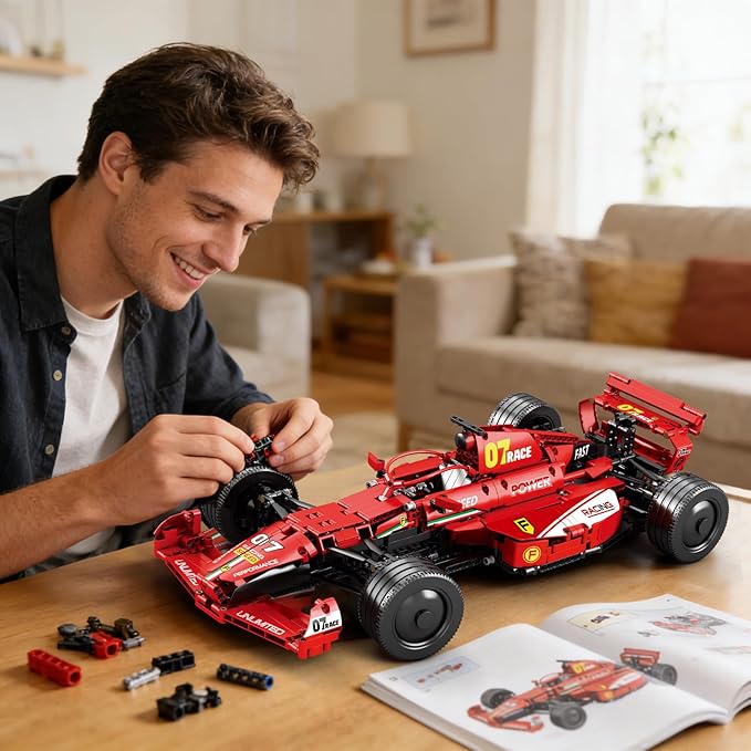 Reobrix F1 Car Model Building Sets 1:8 Scale Race Car Model Kit Collectible Formula 1 Car for Display Creative Gift Ideas for Adult F1 Racing Fans 14+