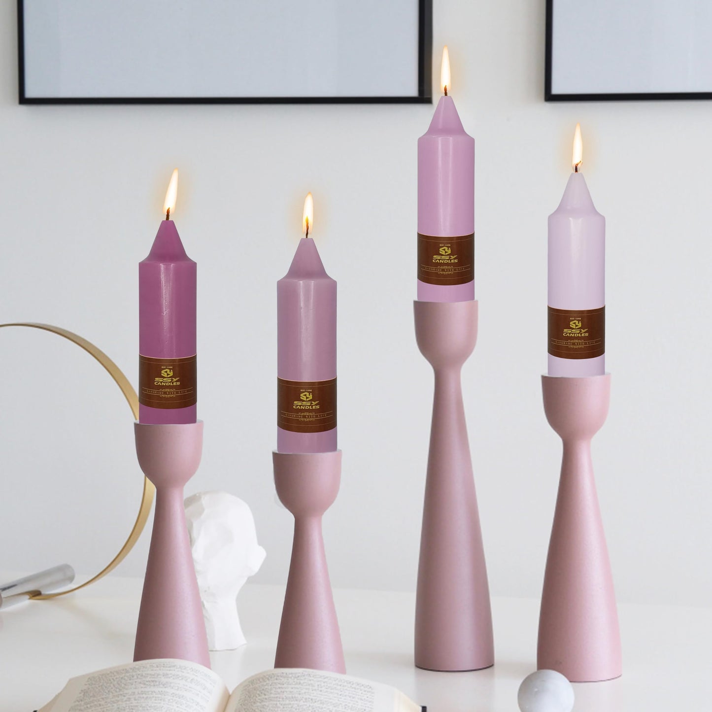 Short Taper Candles Set of 4 – 5 Inch Unscented Tapered Candles,Gradation Purple Smokeless Candle Sticks Handmade Taper Candles for Wedding Home Decor Dinner