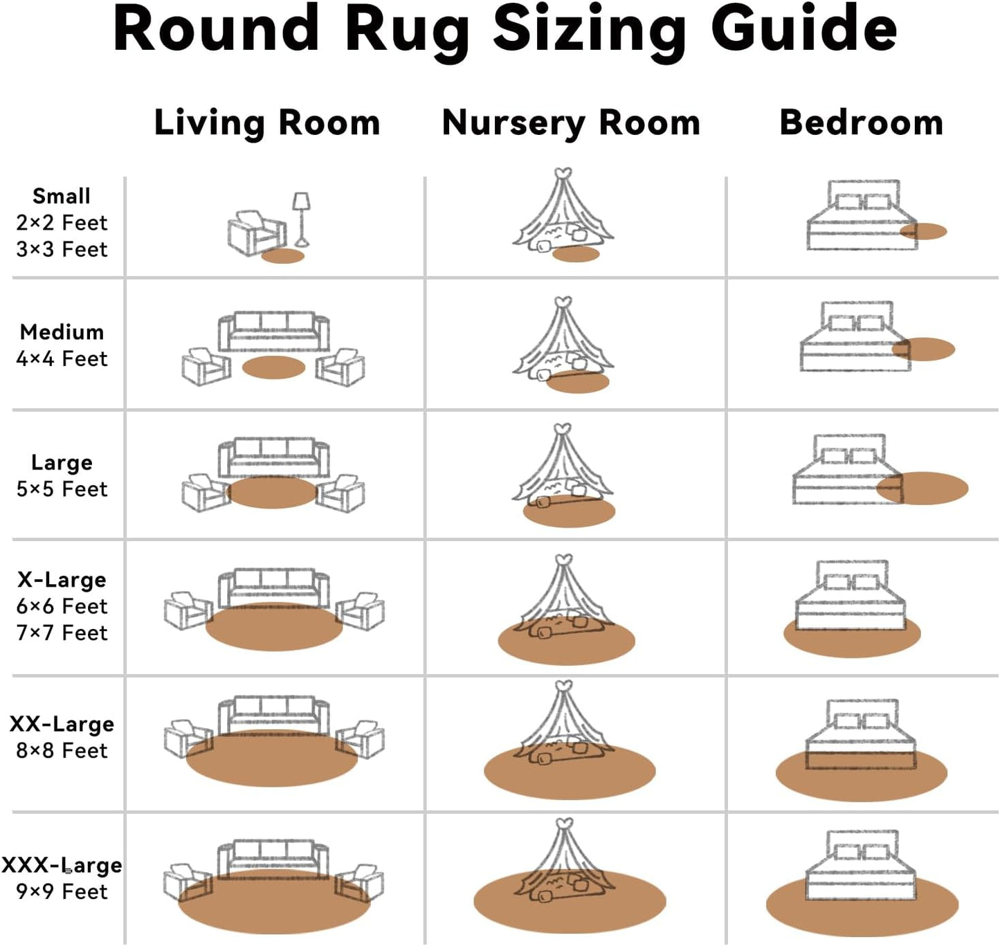 OLANLY Round Khaki Area Rug - Soft, Fluffy, Machine Washable 5 ft Circle Carpet for Bedroom & Living Room