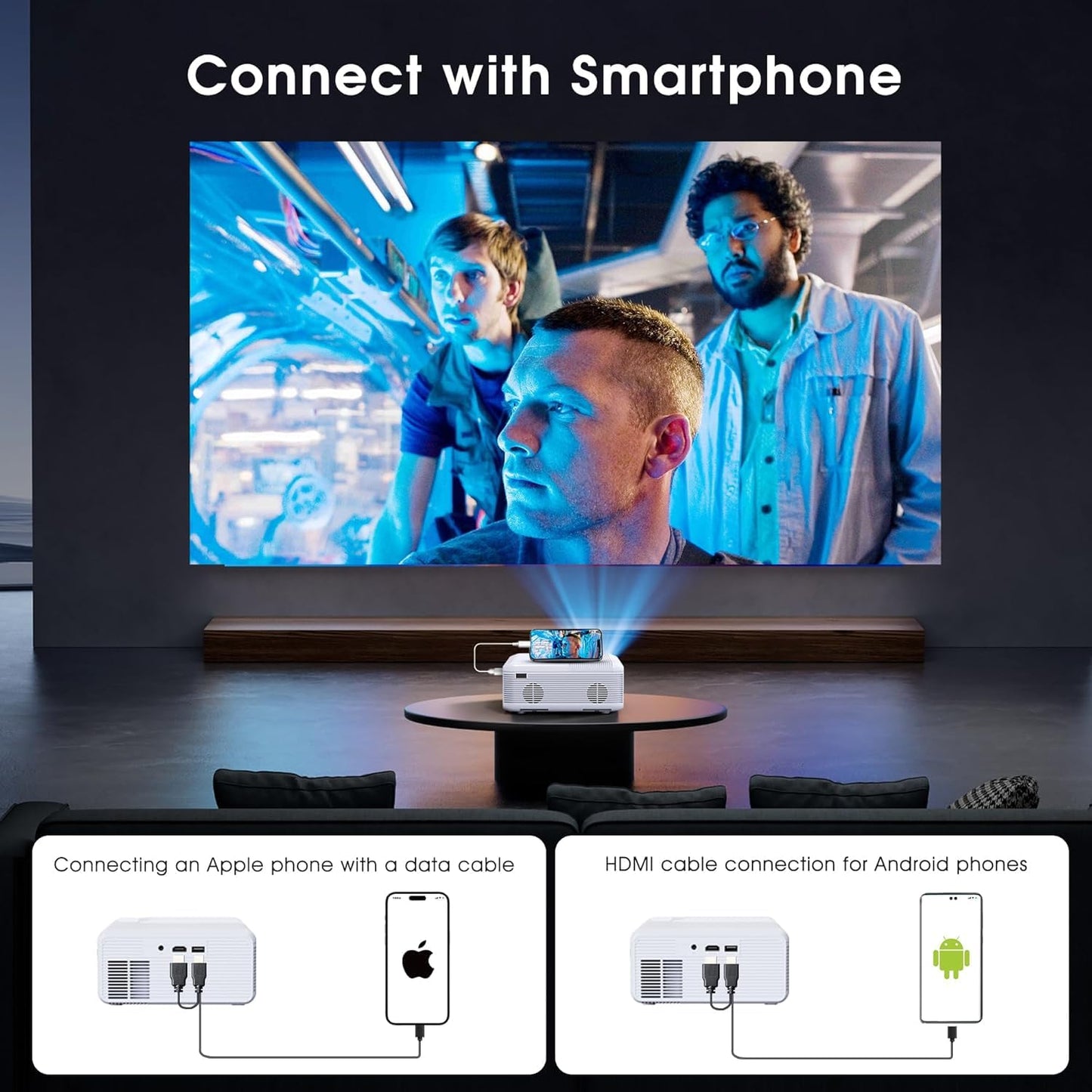 Mini Projector | 4K Support 200" Giant Screen | 500 ANSI Lumens, Bluetooth 5.2 | Portable Outdoor Movie Projector Compatible with TV Stick/Phone/HDMI/PC | Built-in HiFi Speaker | indoor & outdoor use