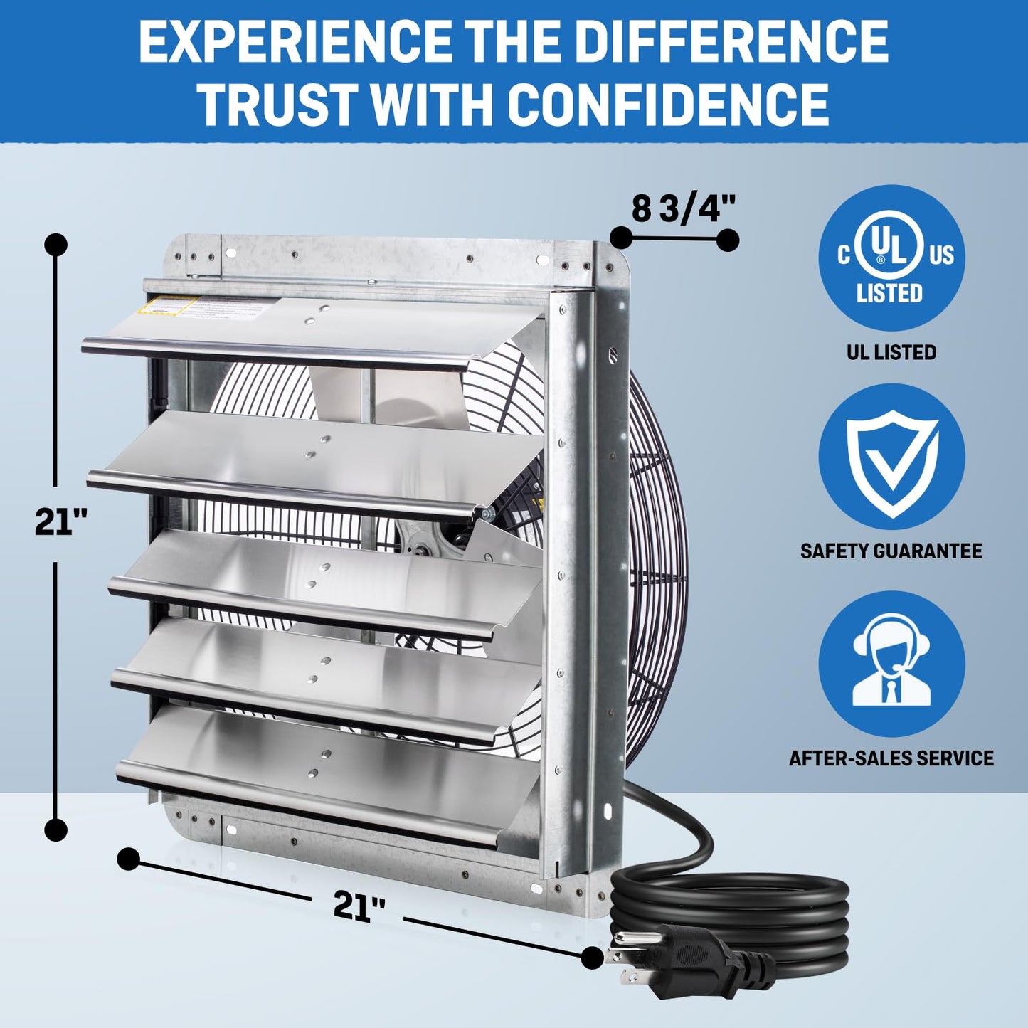 iLIVING 18" Wall Mounted Shutter Exhaust Fan, Automatic Shutter, with Thermostat and Variable Speed controller, 0.85A, 1736 CFM, 2600 SQF Coverage Area Silver (ILG8SF18V-ST)
