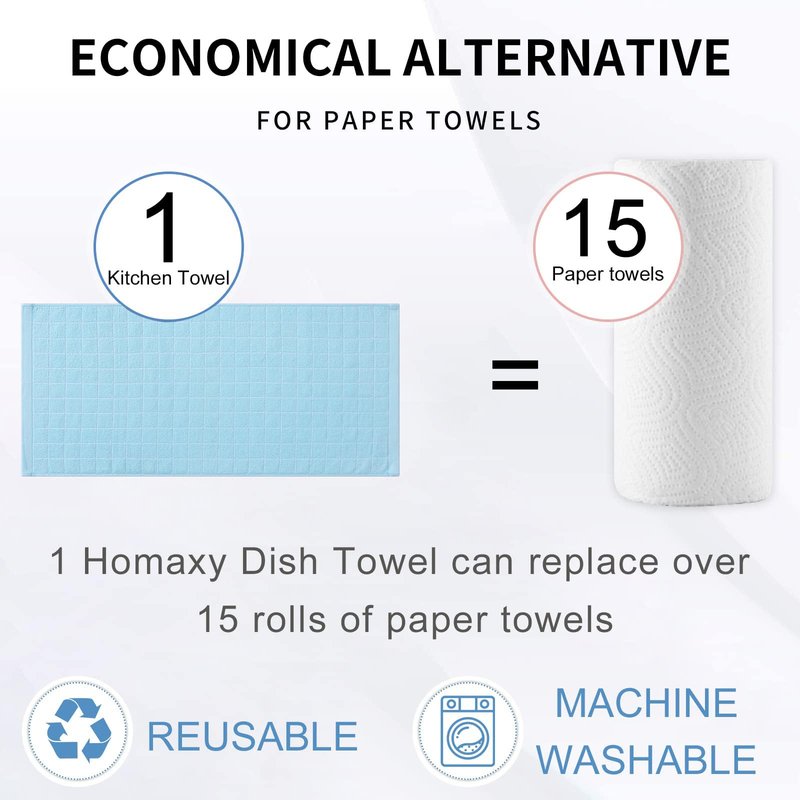 Homaxy 100% Cotton Terry Kitchen Towels(Sky Blue, 13 x 28 inches), Checkered Designed, Soft and Super Absorbent Dish Towels, 8 Pack
