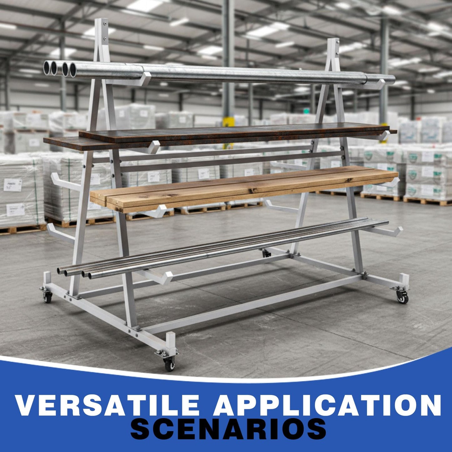 Zonon 56" D x 52" H x 44" W Pipe Rack Cart 5 Tier Horizontal Lumber Storage Rack Heavy Duty 1800lbs Iron Lumber Cantilever Mobile Material Handling Conduit Racking for Garage Workshop Shed Basement
