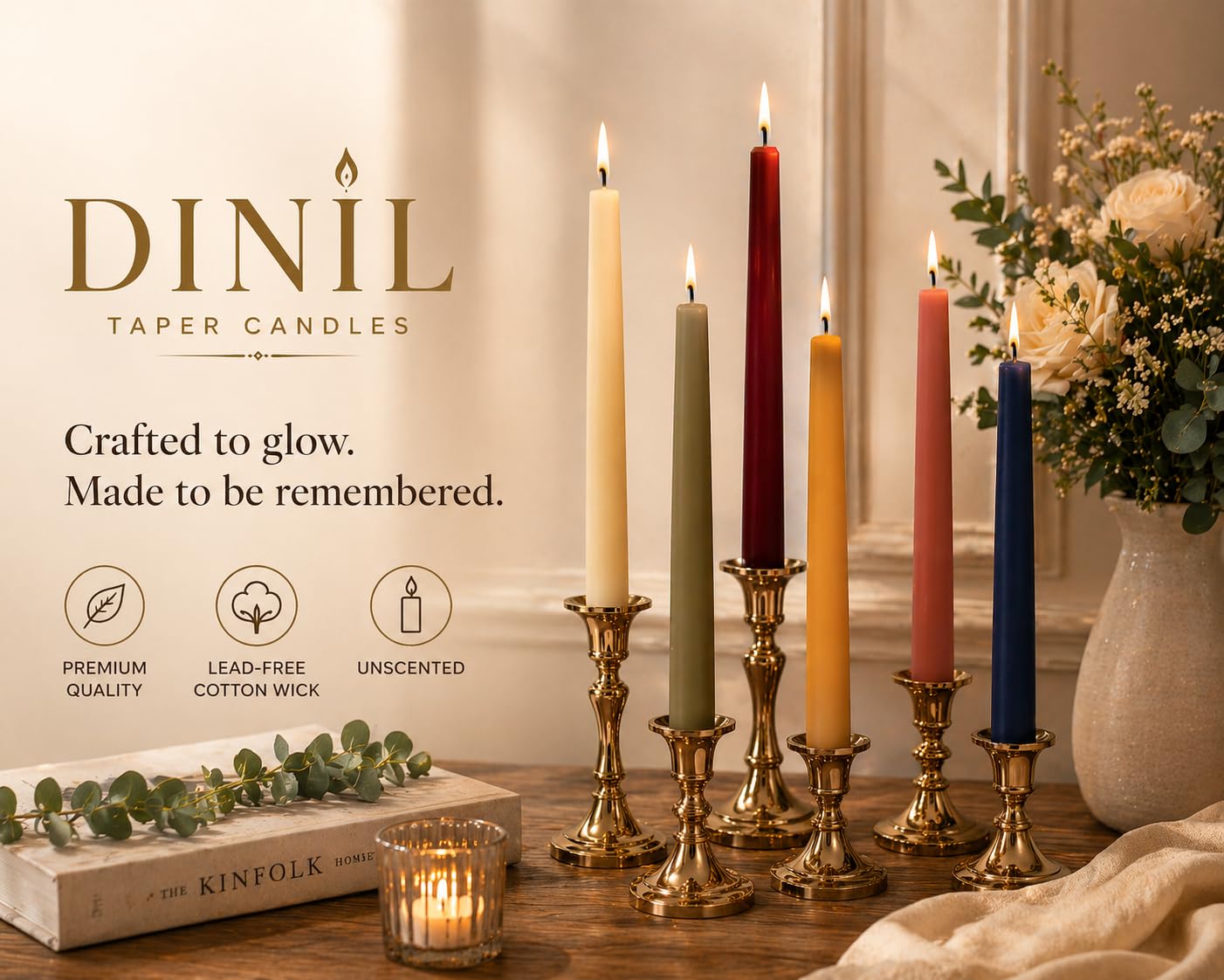 Dinil Pink Taper Candles - 10 Inch Unscented Dripless Smokeless Candlesticks Set of 4 | Perfect for Fall, Halloween, Thanksgiving, Dinner, Wedding and Party Decoration