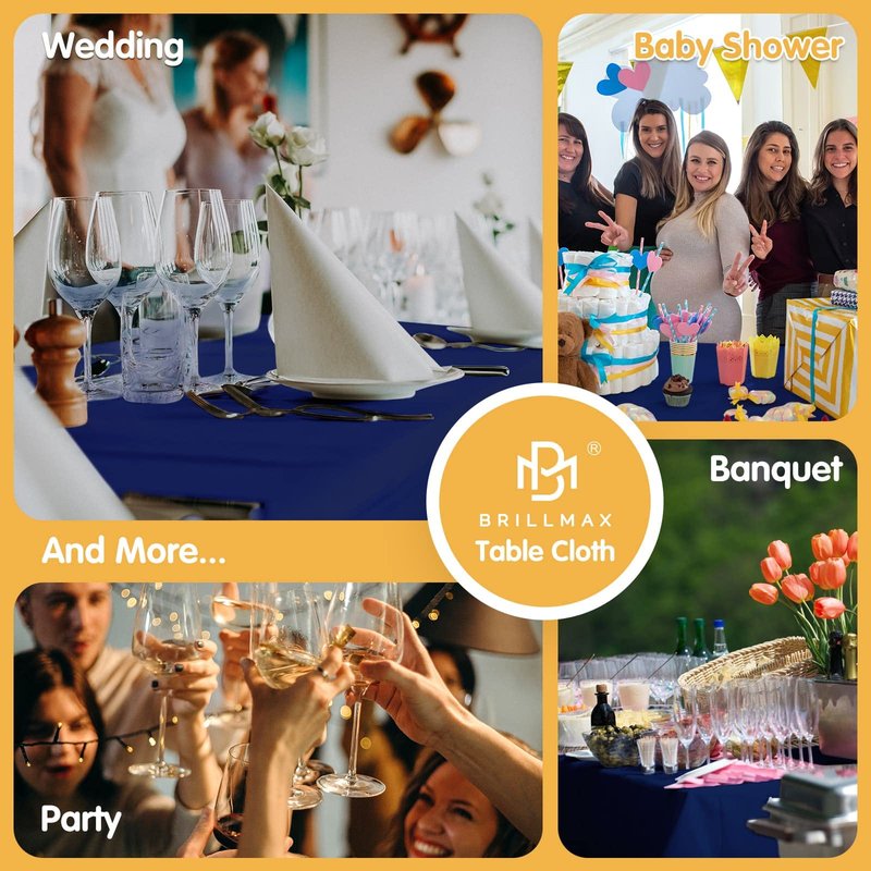 BRILLMAX 6 Pack Navy Blue Tablecloths 60 x 102 Inch for 6ft Rectangle Tables - 150 GSM Polyester Fabric, 15" Standard Drop, Water, Stain & Wrinkle Resistant Cloth Cover for Wedding Dining Buffet