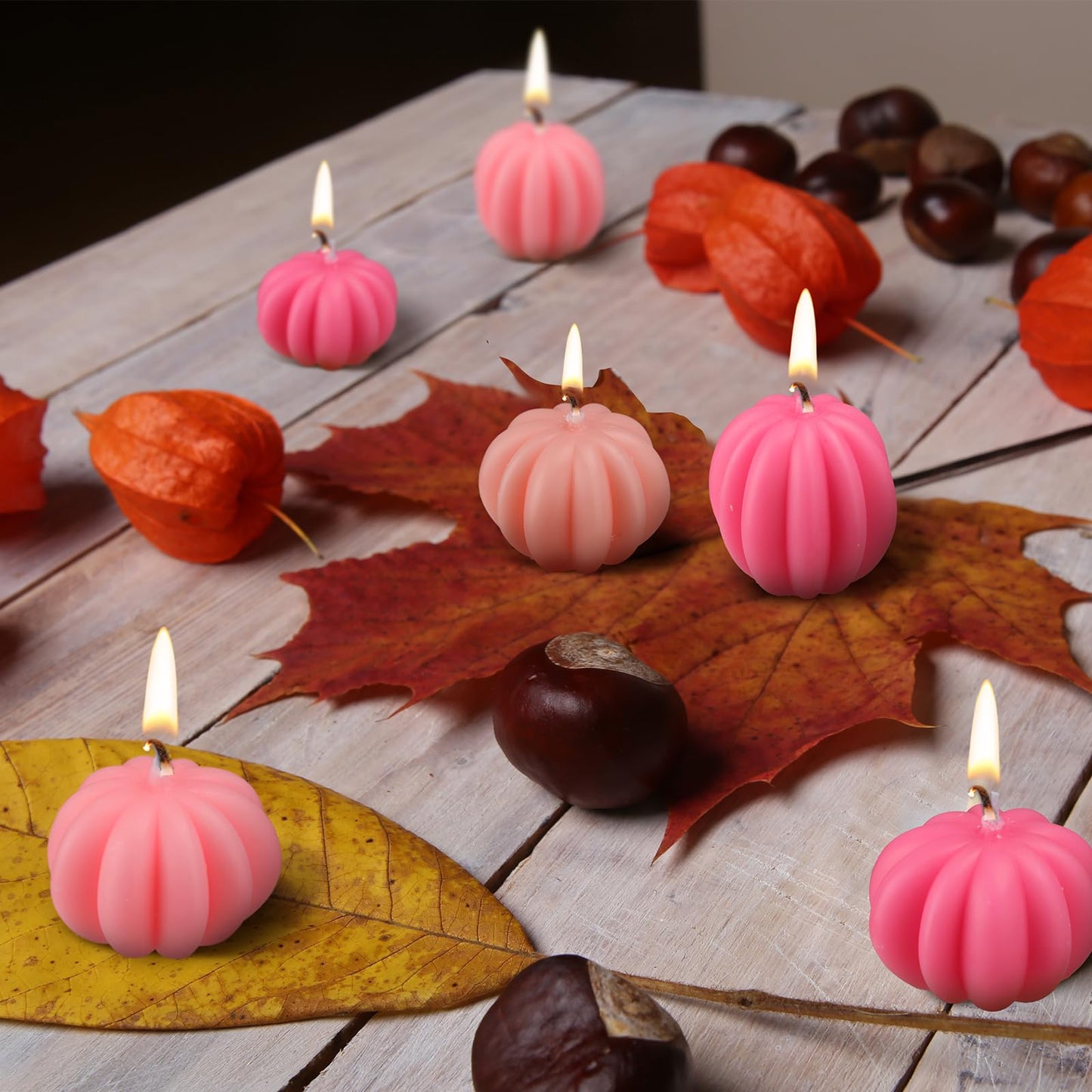 MTLEE 6 Pieces Thanksgiving Pumpkin Shaped Soy Candles Fall Scented Tealight Candles Home Decor Handmade Thanksgiving Gifts for Bedroom Bathroom Party (Pink,Pumpkin)